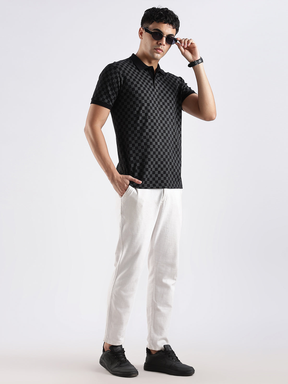 Men Black Regular Fit Polo T-Shirt