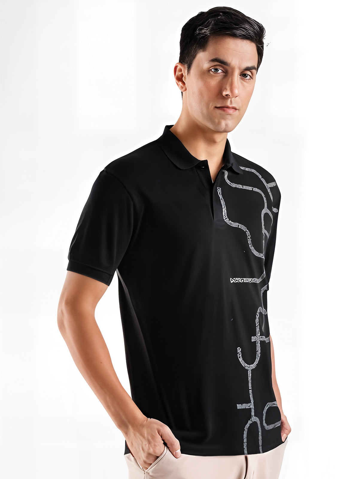 Men Black Regular Fit Polo T-Shirt