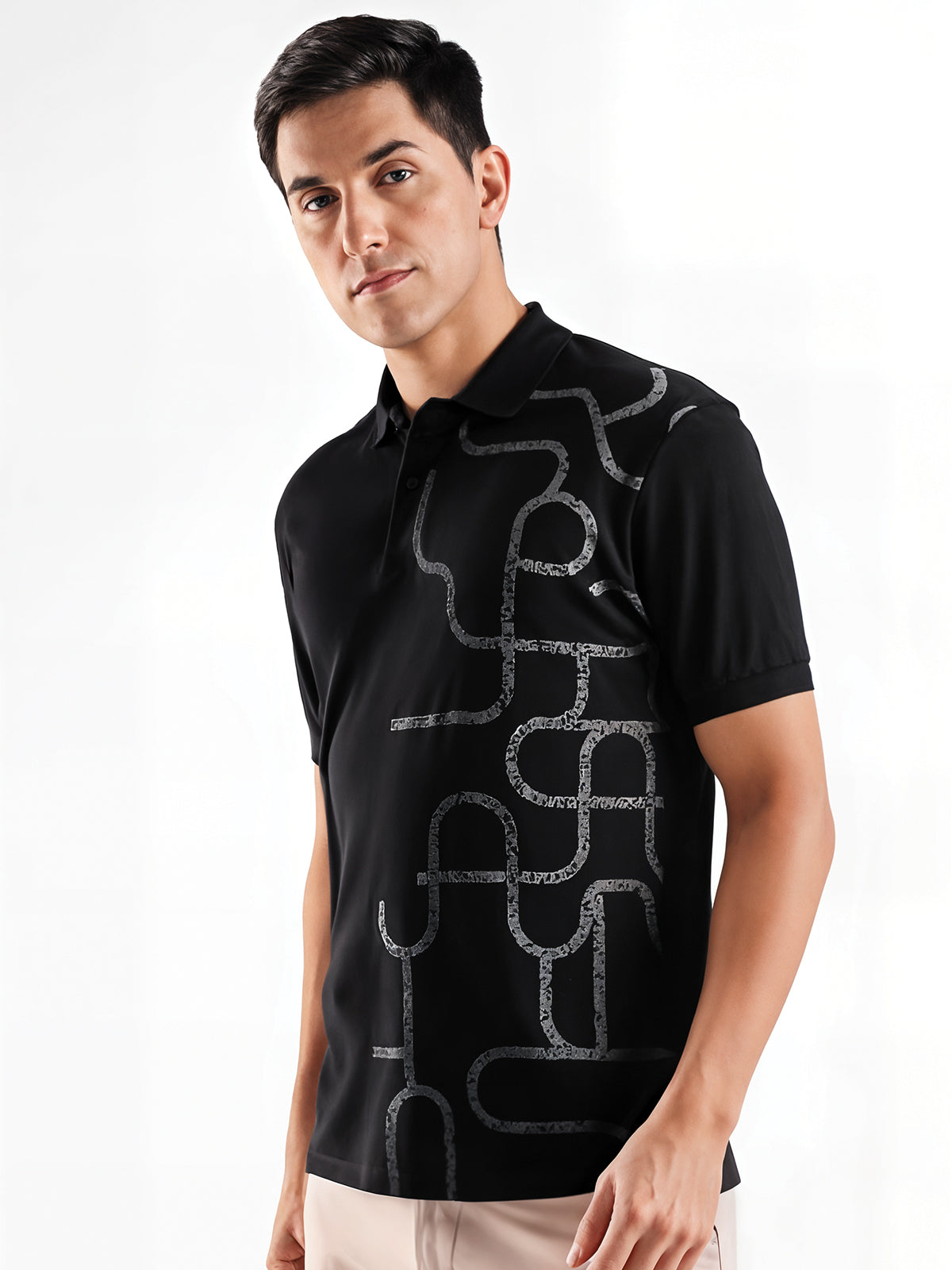 Men Black Regular Fit Polo T-Shirt