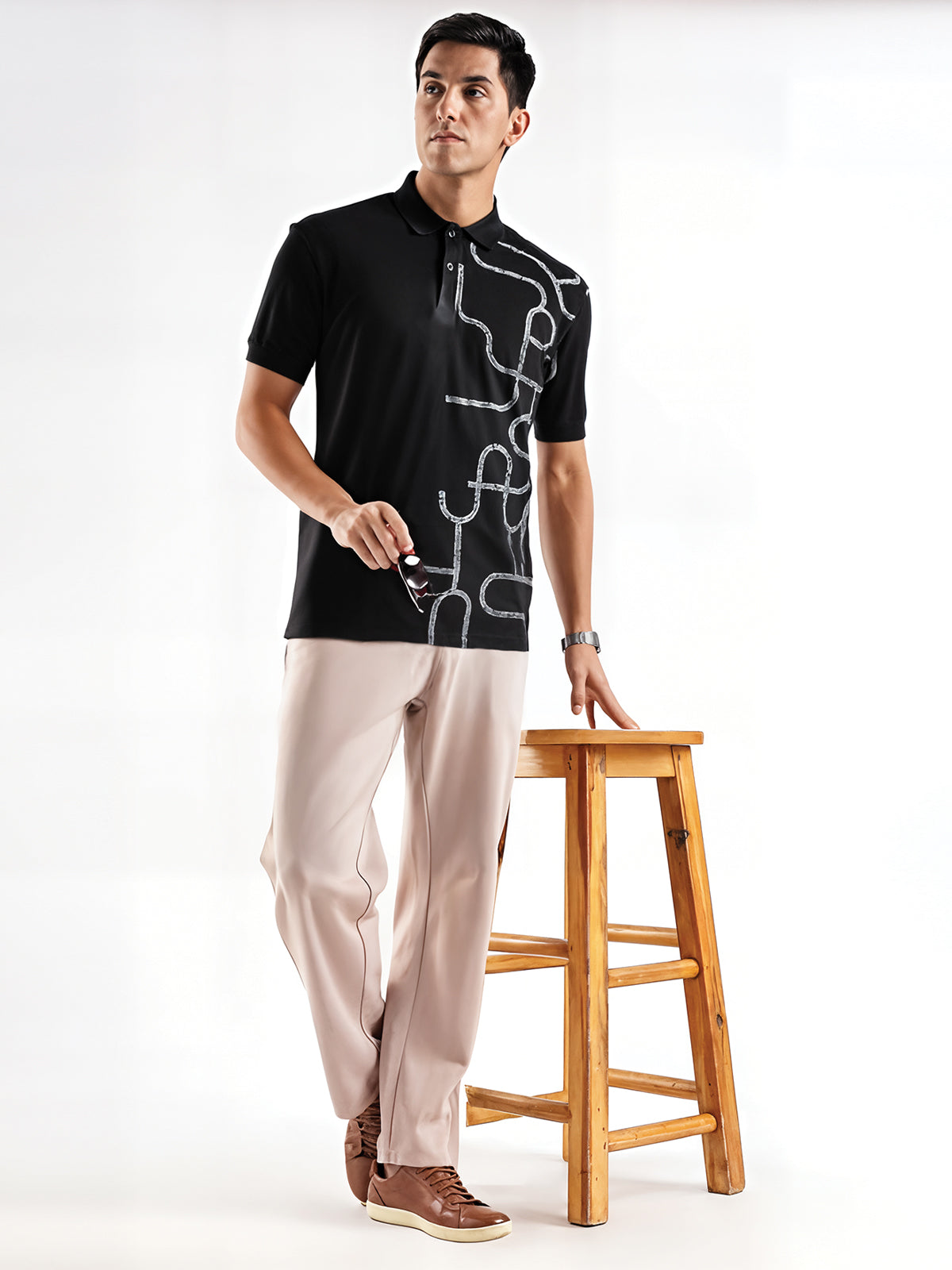 Men Black Regular Fit Polo T-Shirt