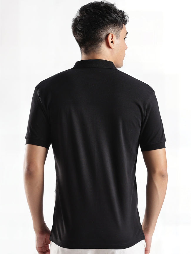 Men Black Regular Fit Polo T-Shirt
