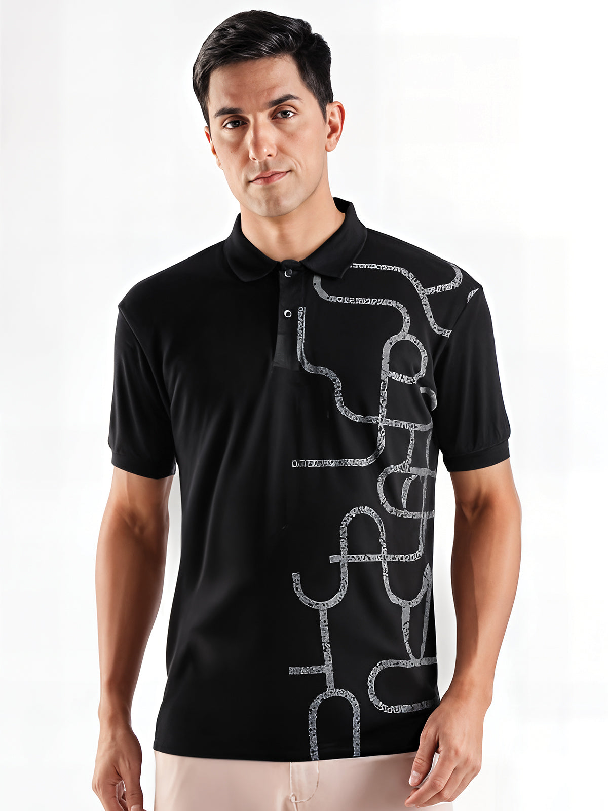 Men Black Regular Fit Polo T-Shirt