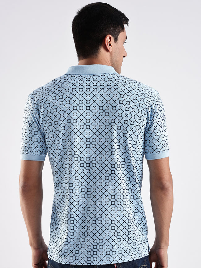 Men Sky Blue Regular Fit Polo T-Shirt