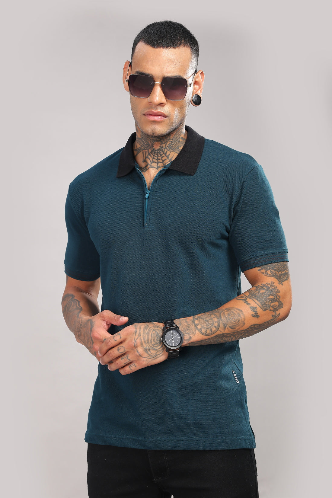 Men Dark Teal Regular Fit Polo T-Shirt