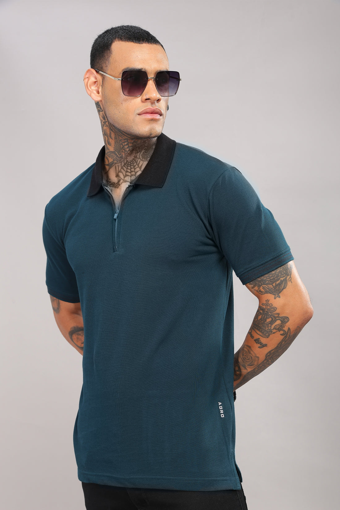 Men Dark Teal Regular Fit Polo T-Shirt