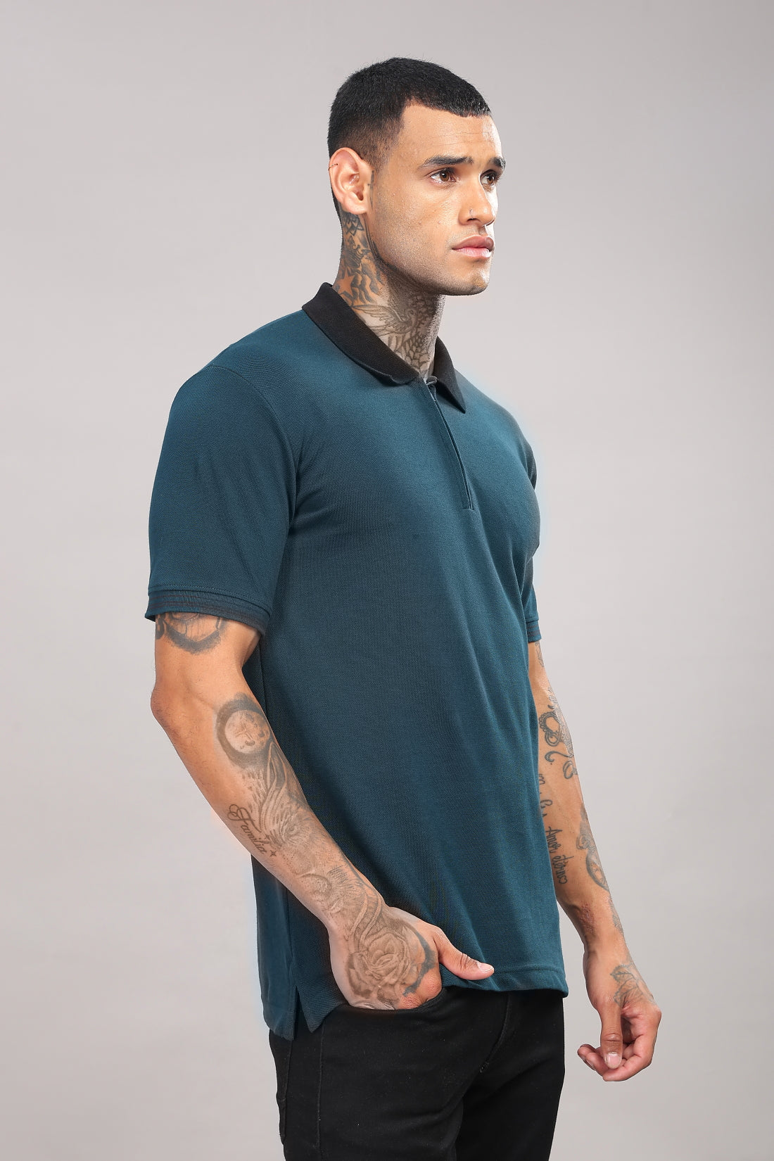 Men Dark Teal Regular Fit Polo T-Shirt
