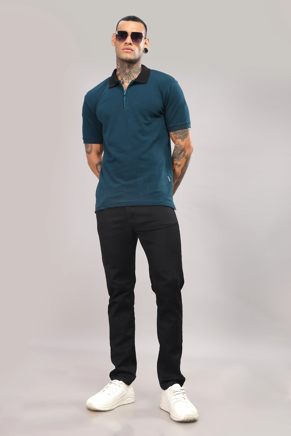 Men Dark Teal Regular Fit Polo T-Shirt