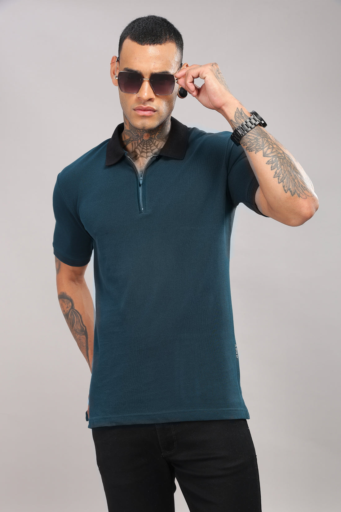 Men Dark Teal Regular Fit Polo T-Shirt