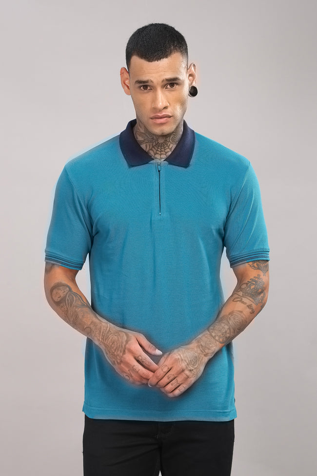 Men Deep Lagoon Regular Fit Polo T-Shirt