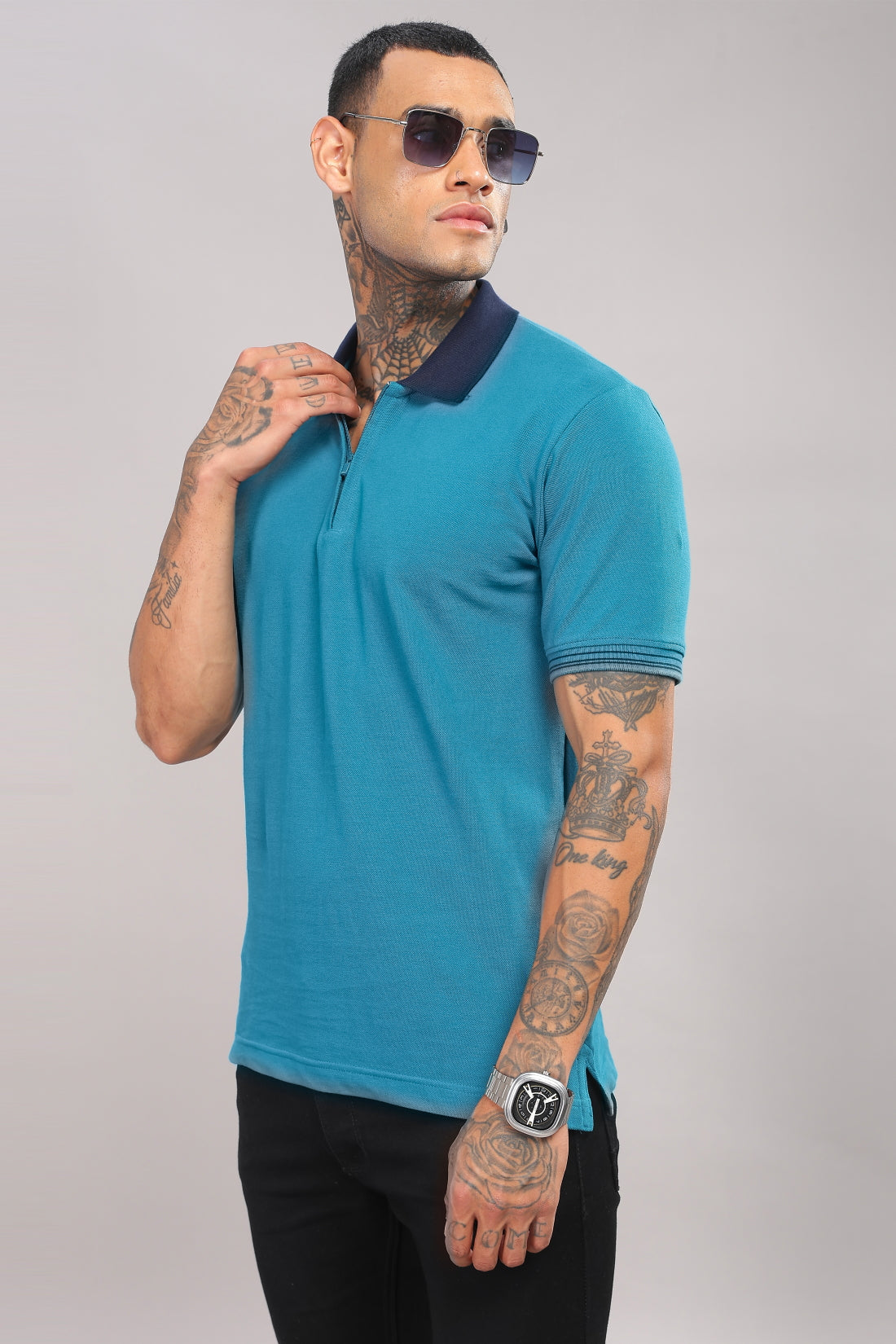 Men Deep Lagoon Regular Fit Polo T-Shirt