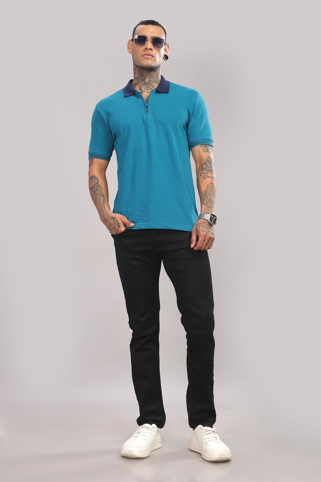 Men Deep Lagoon Regular Fit Polo T-Shirt
