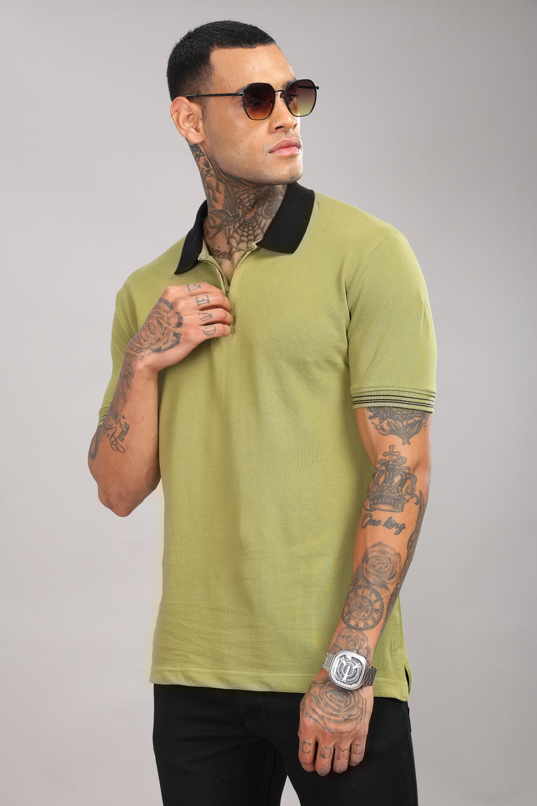 Men Olive Regular Fit Polo T-Shirt