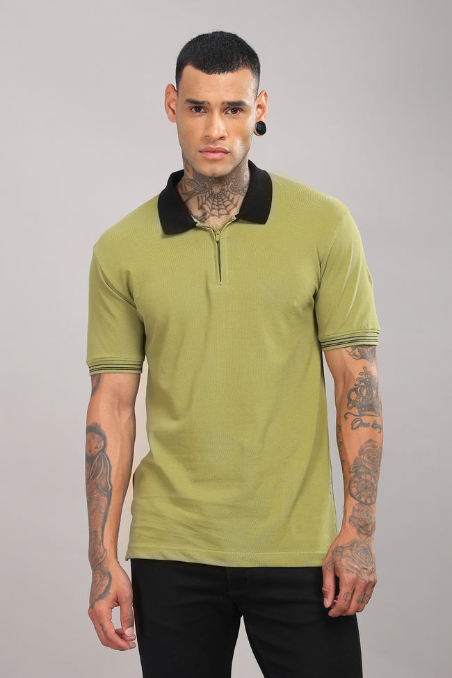 Men Olive Regular Fit Polo T-Shirt