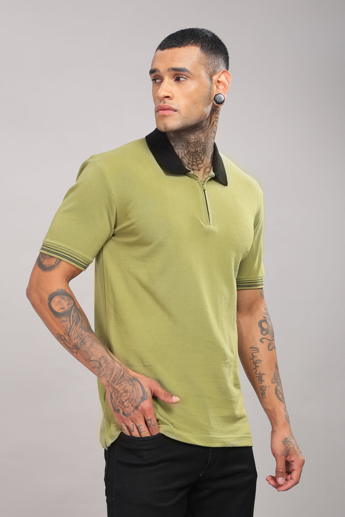 Men Olive Regular Fit Polo T-Shirt