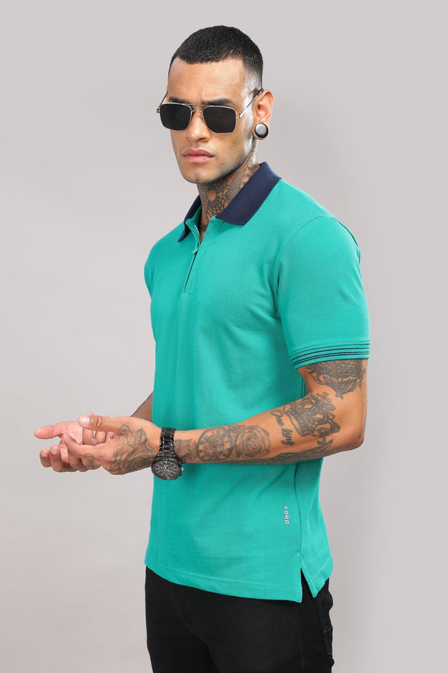 Men Turquoise Blue Regular Fit Polo T-Shirt