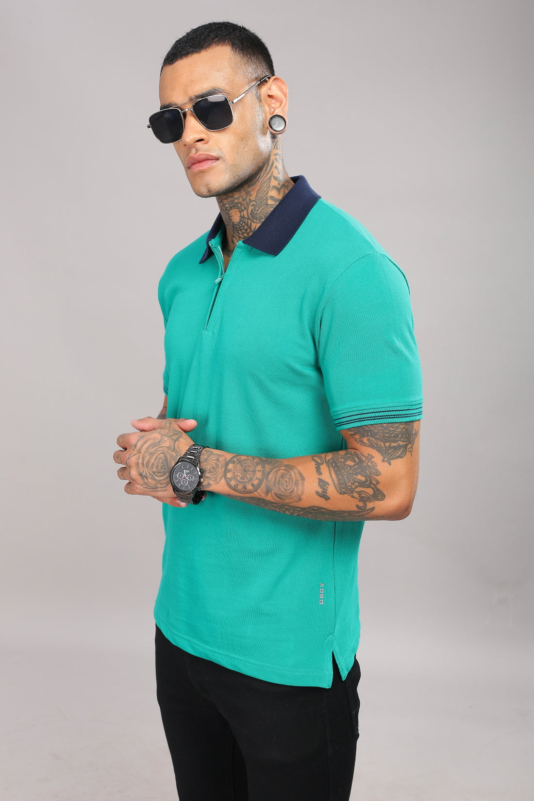 Men Turquoise Blue Regular Fit Polo T-Shirt