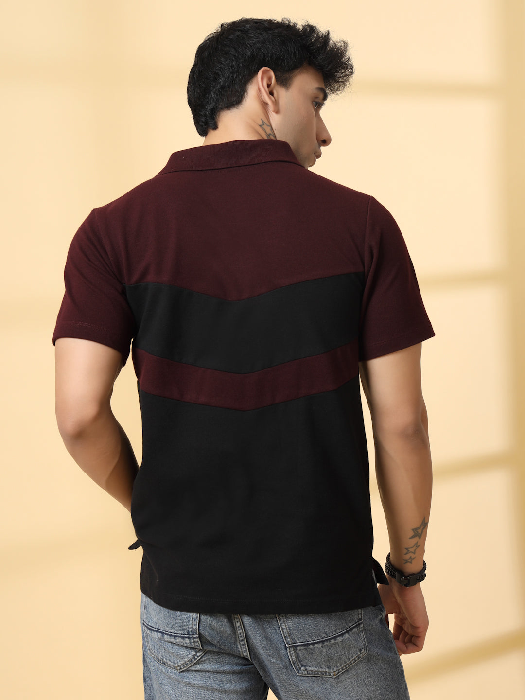 Men Wine Textured Polo T-Shirt