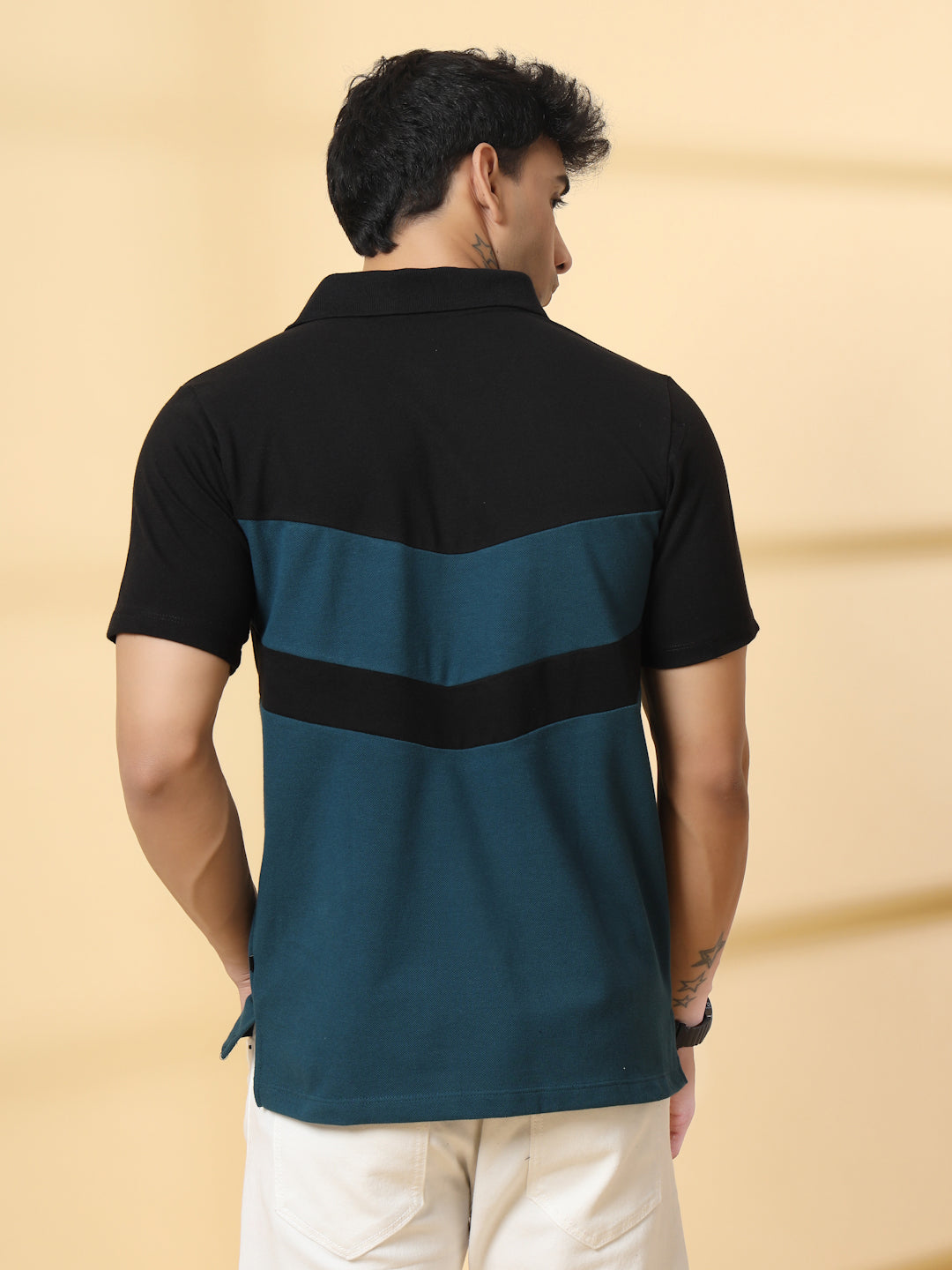 Men Teal Textured Polo T-Shirt