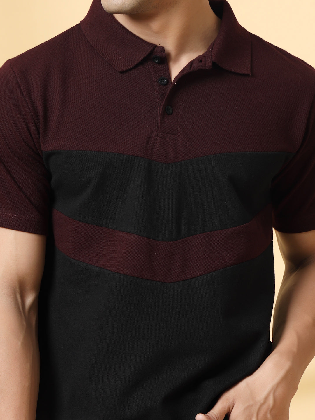 Men Wine Textured Polo T-Shirt