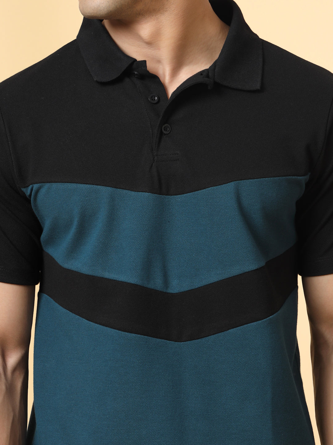 Men Teal Textured Polo T-Shirt