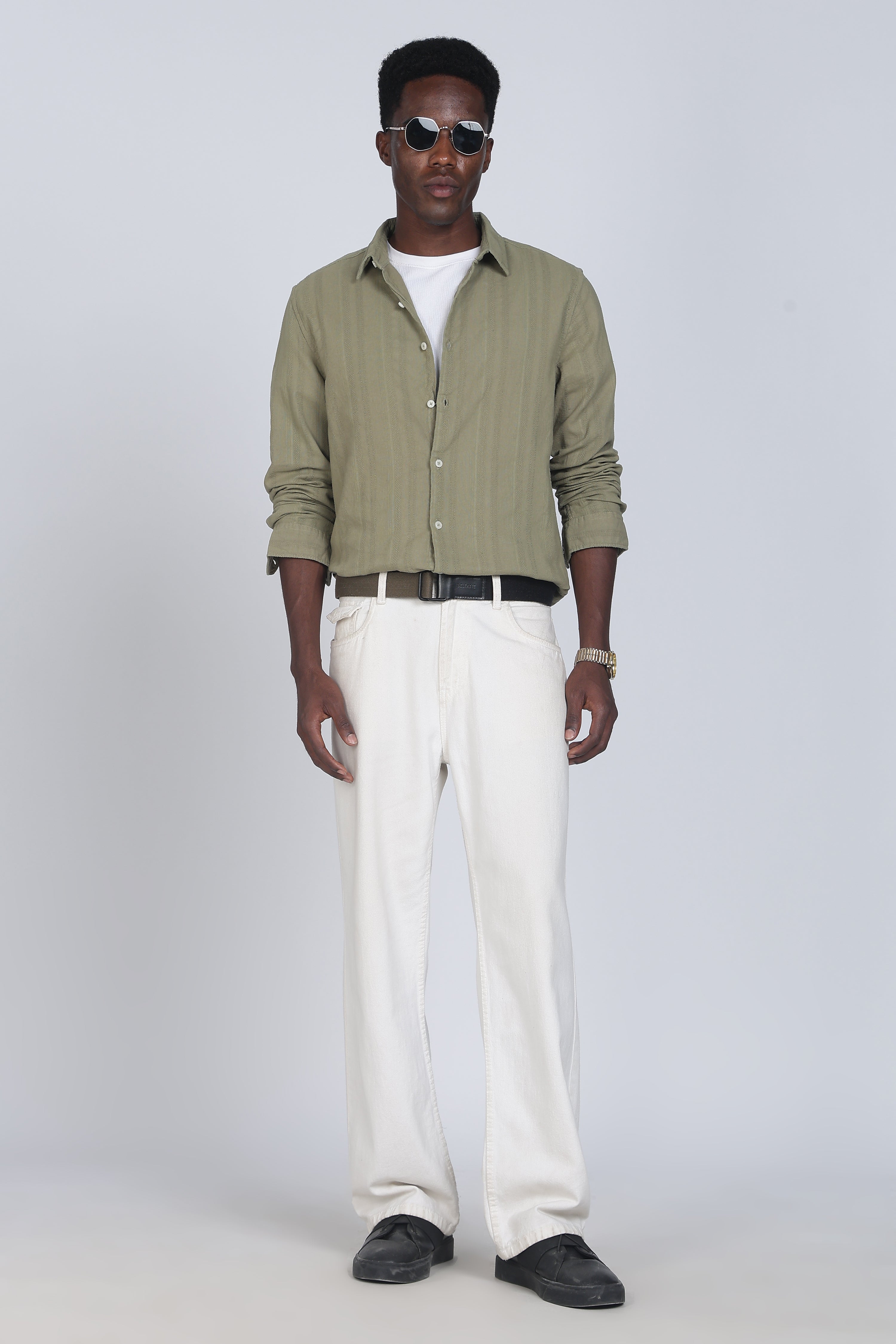 Men Olive Self Design Shirt