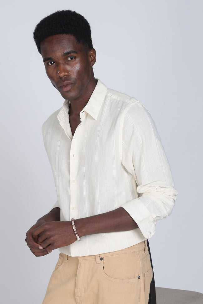 Men Cream Self Design Shirt