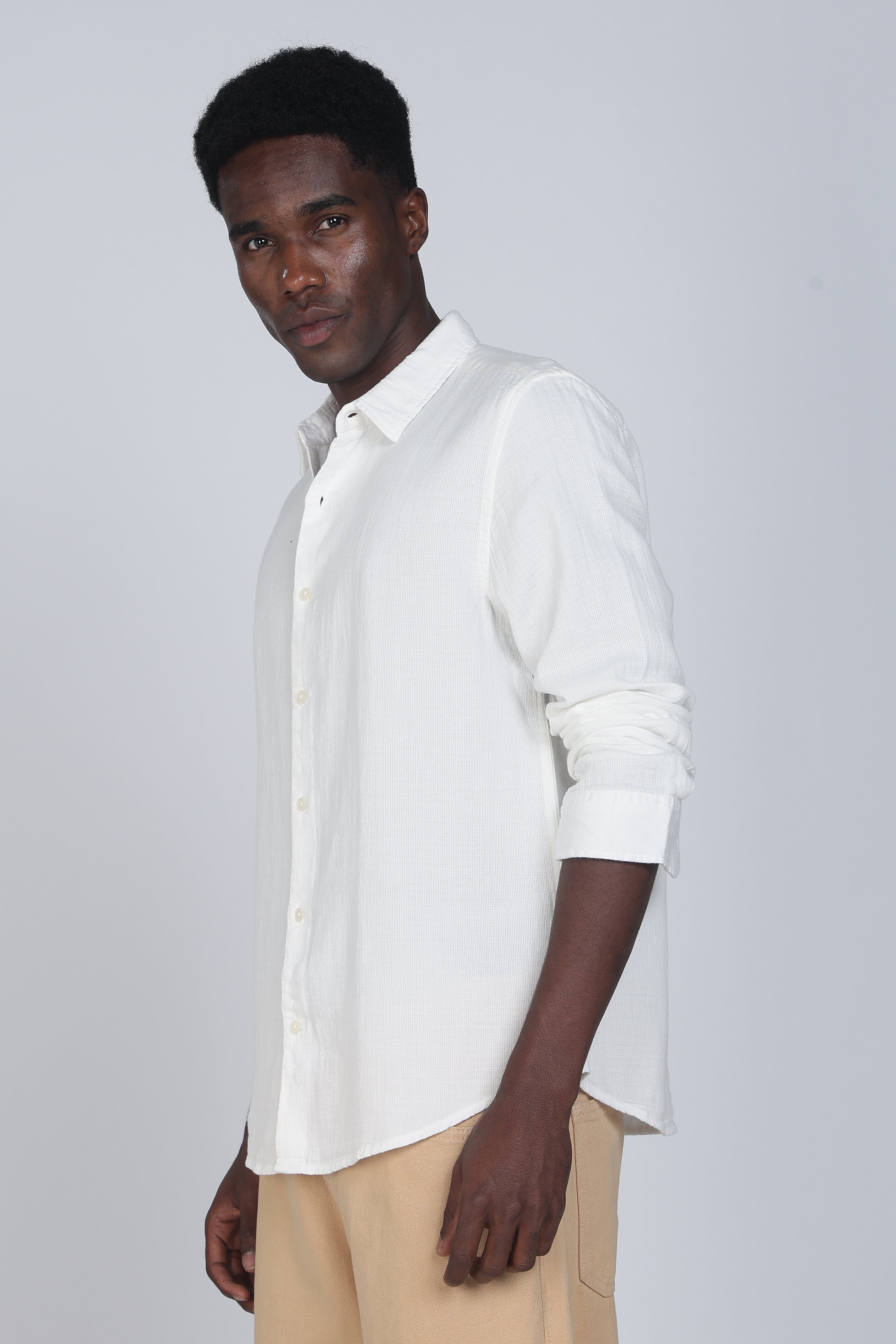 Men White Double Cloth Shirt