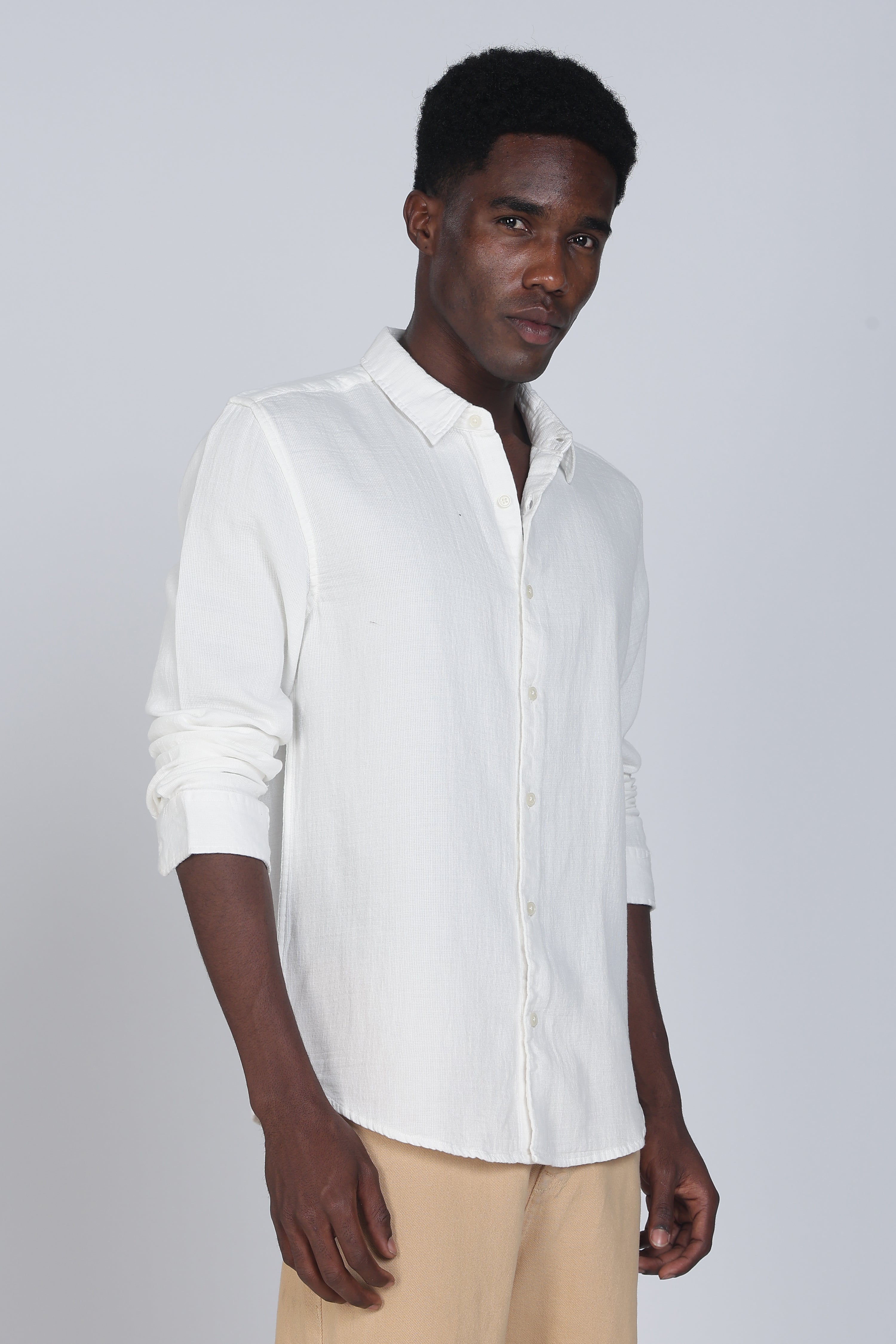 Men White Double Cloth Shirt