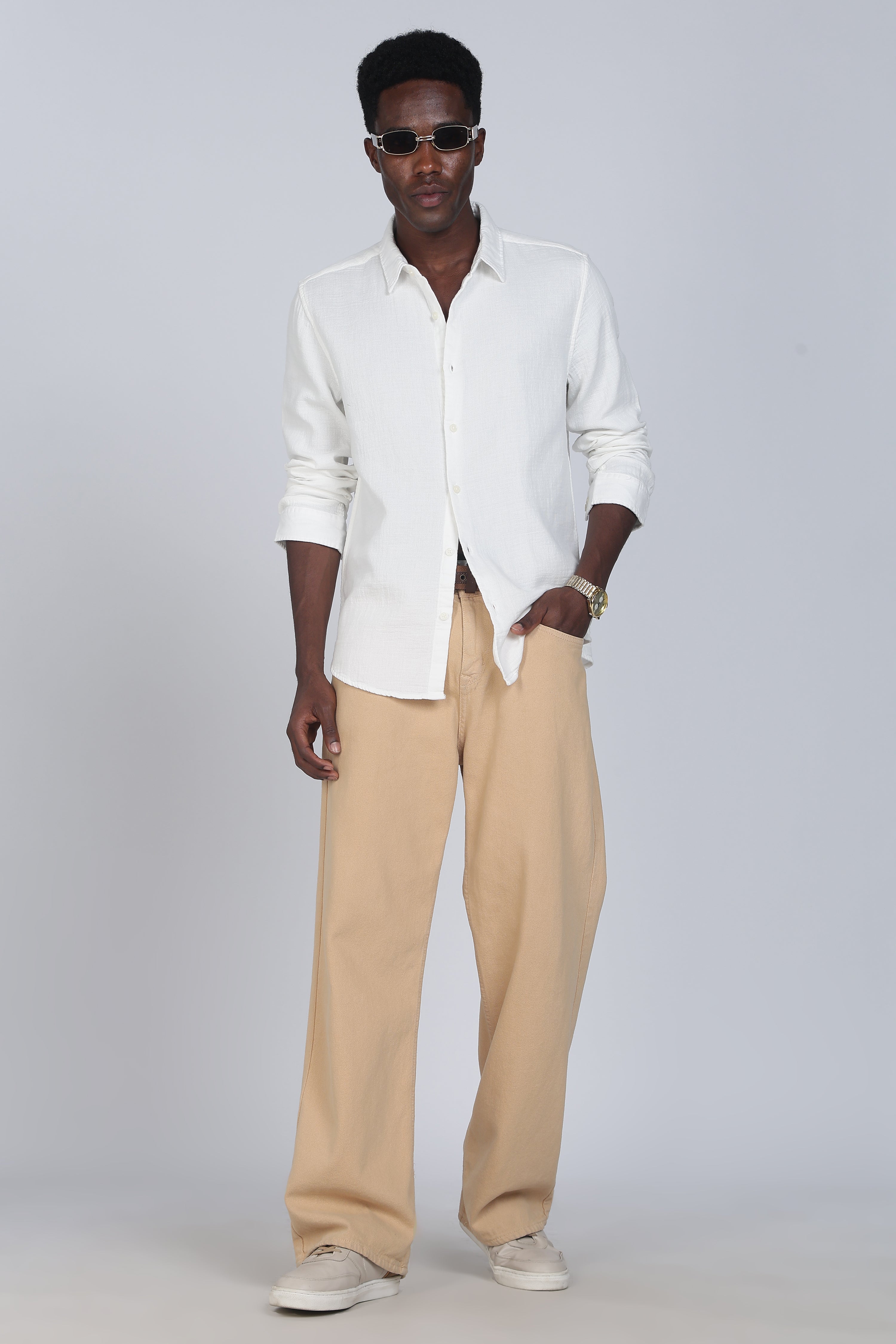 Men White Double Cloth Shirt