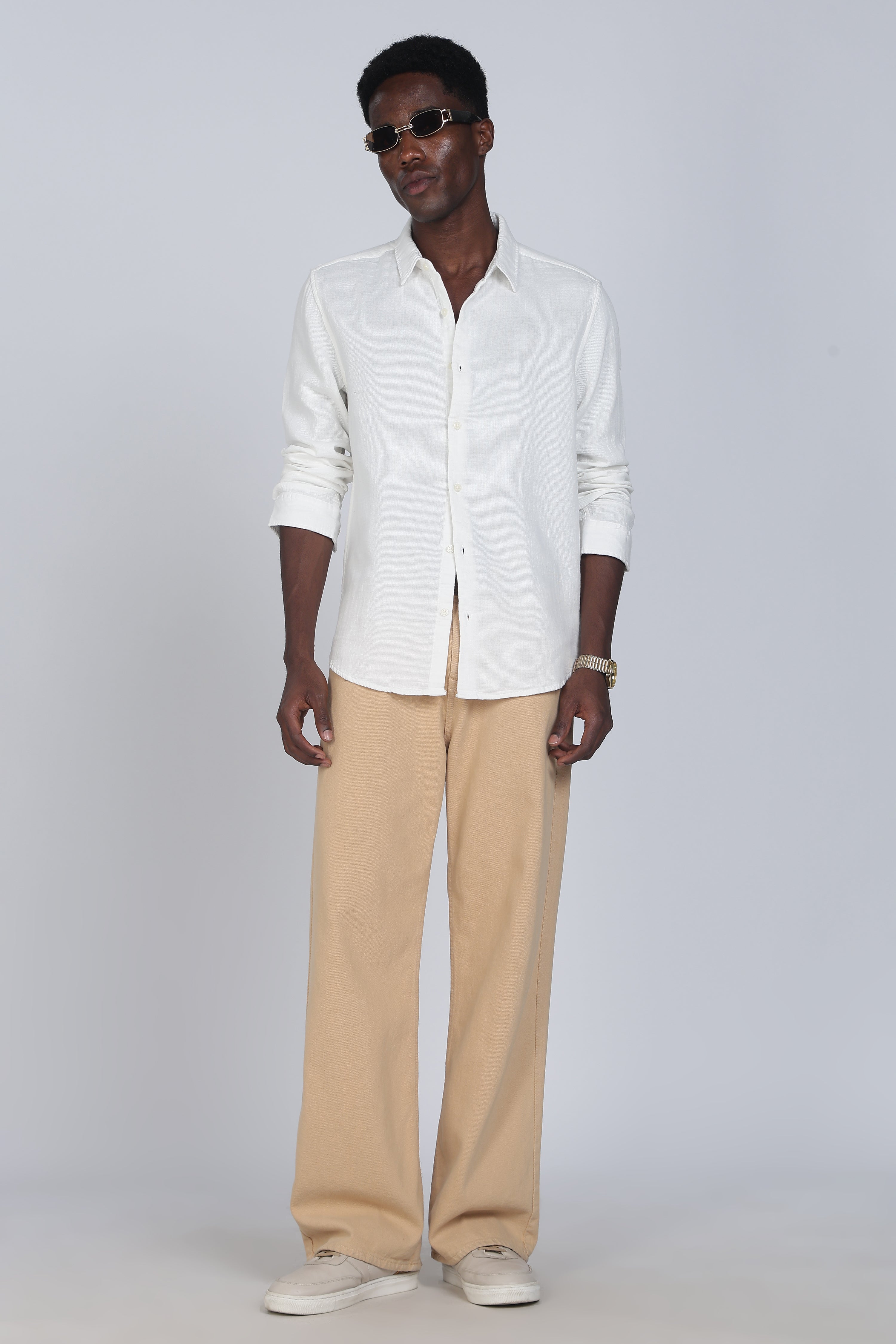 Men White Double Cloth Shirt