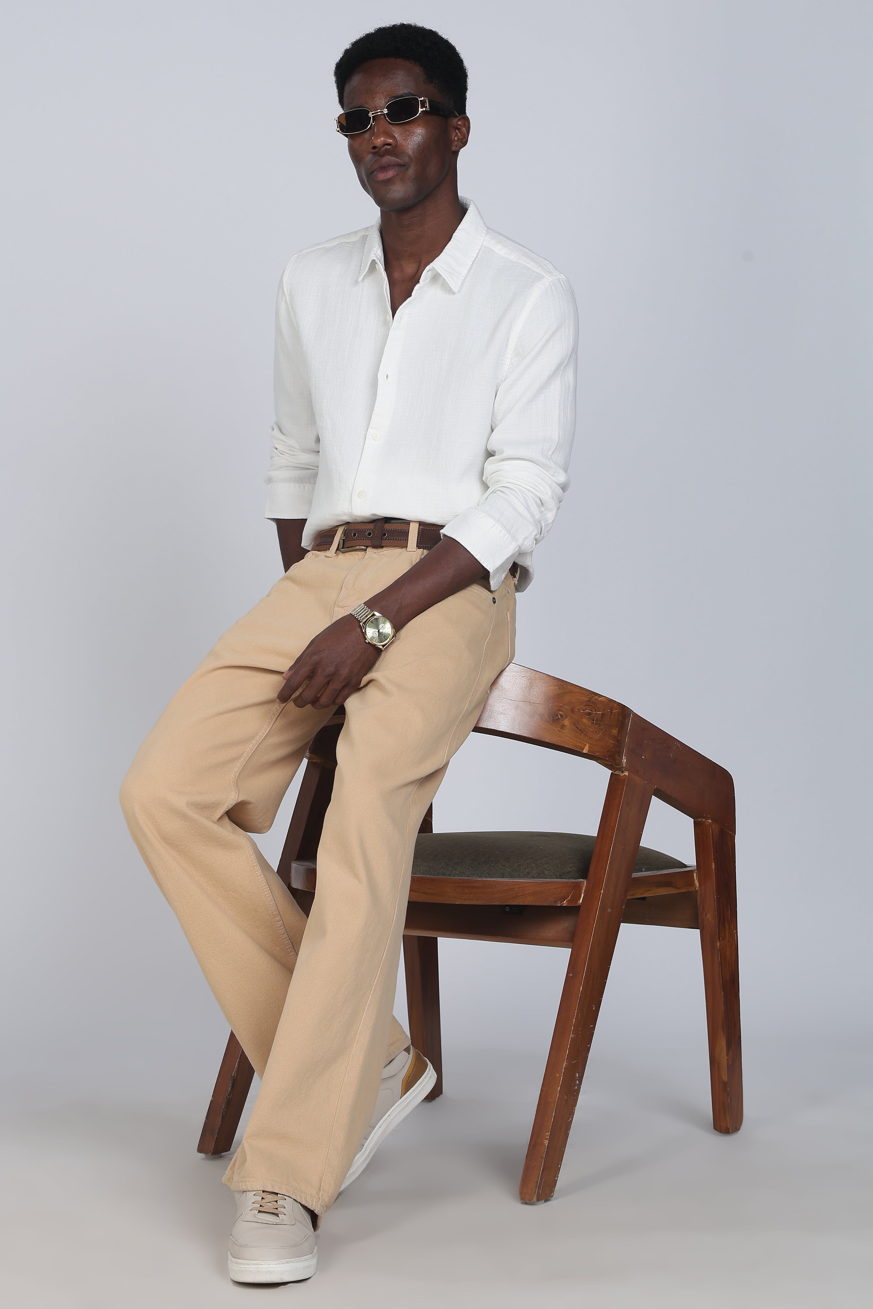 Men White Double Cloth Shirt