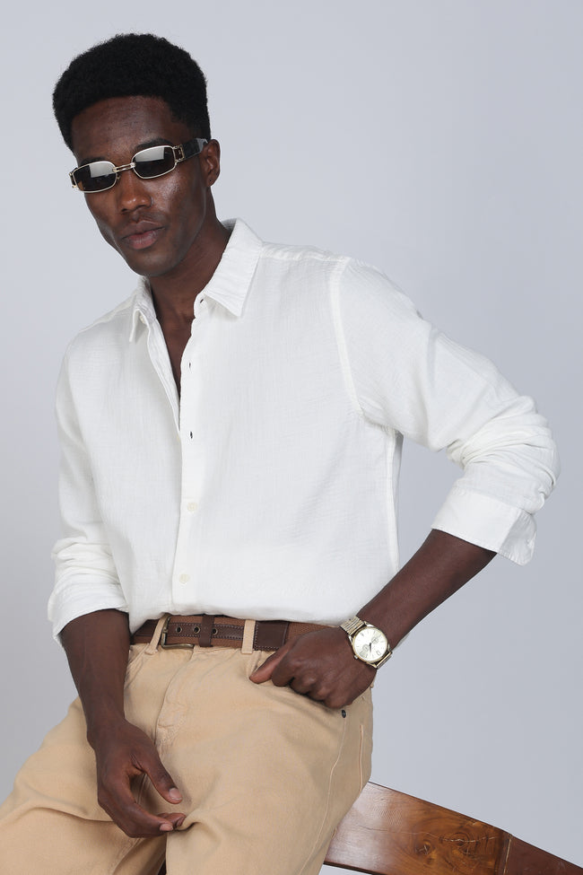 Men White Double Cloth Shirt