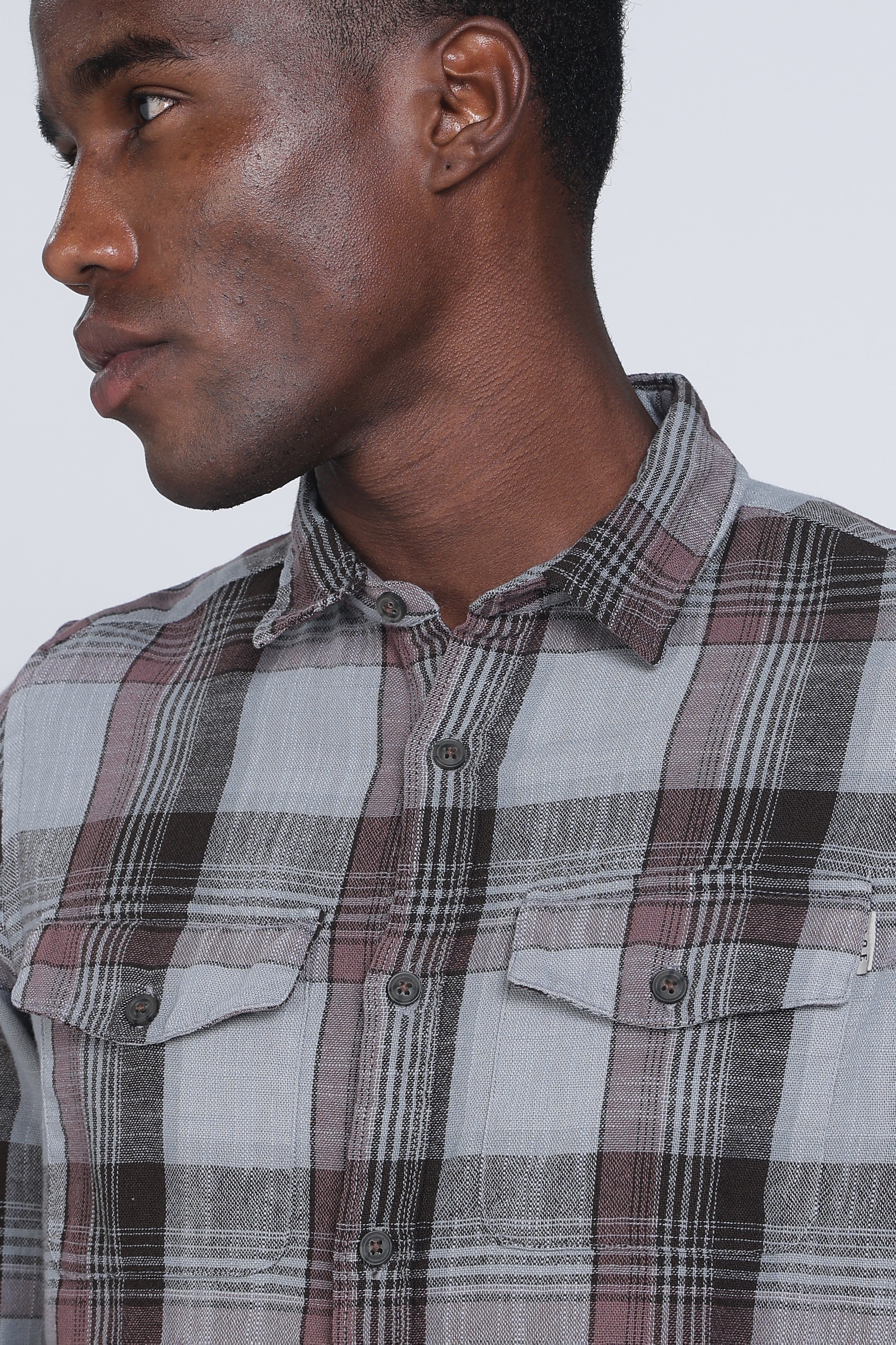 Men Lucifer Overdyed Cotton Check Shirt