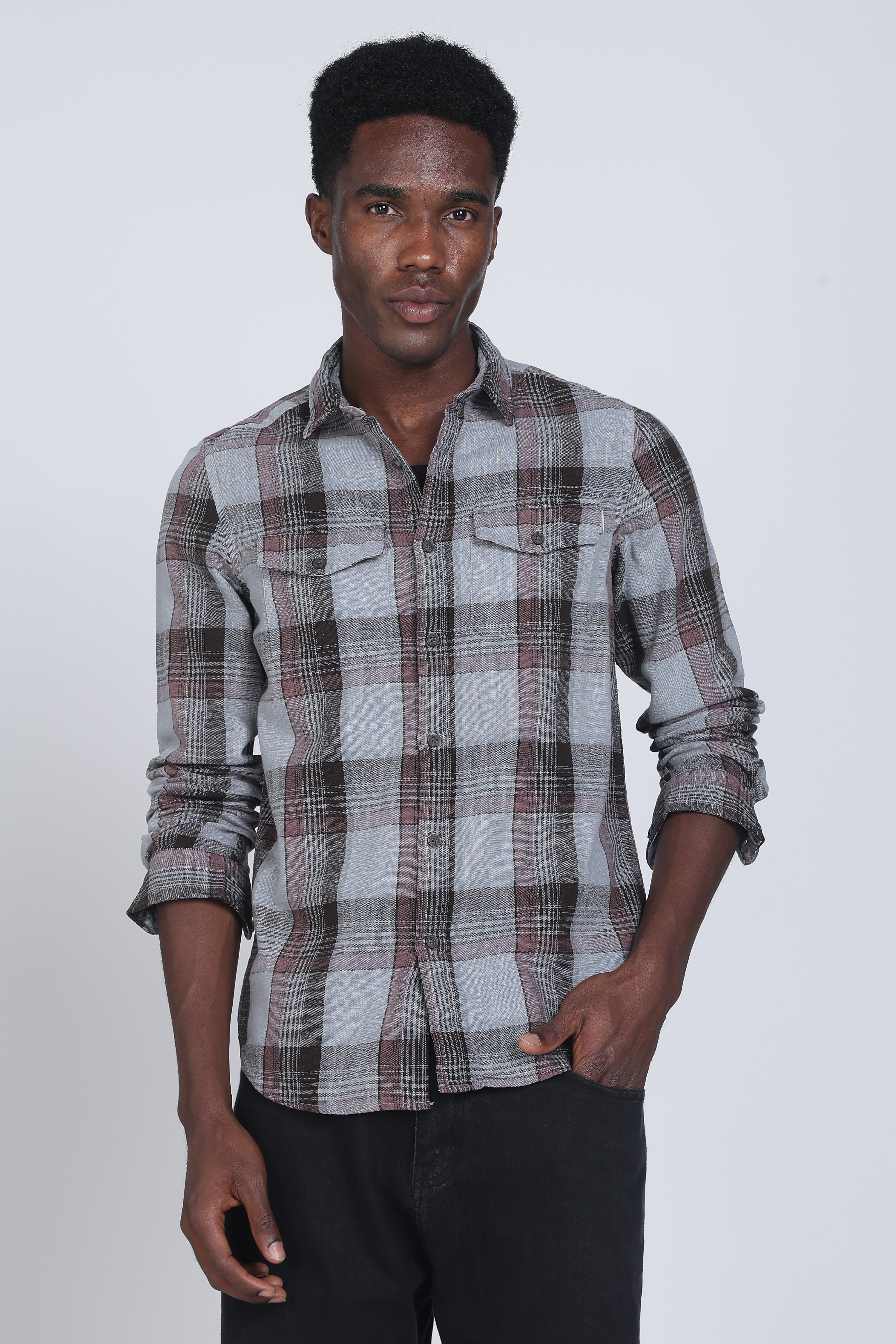 Men Lucifer Overdyed Cotton Check Shirt