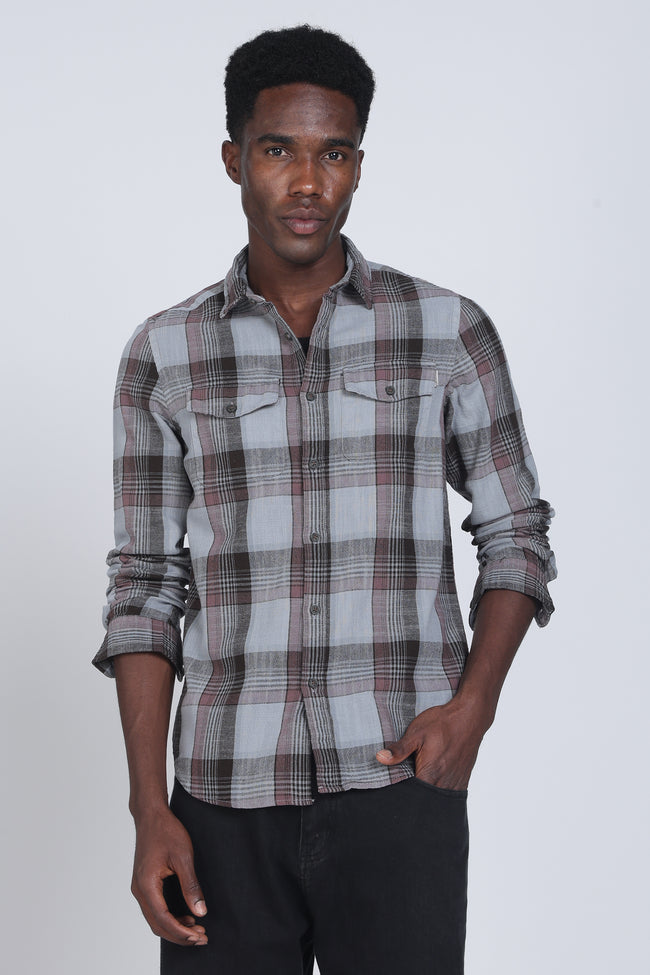 Men Lucifer Overdyed Cotton Check Shirt