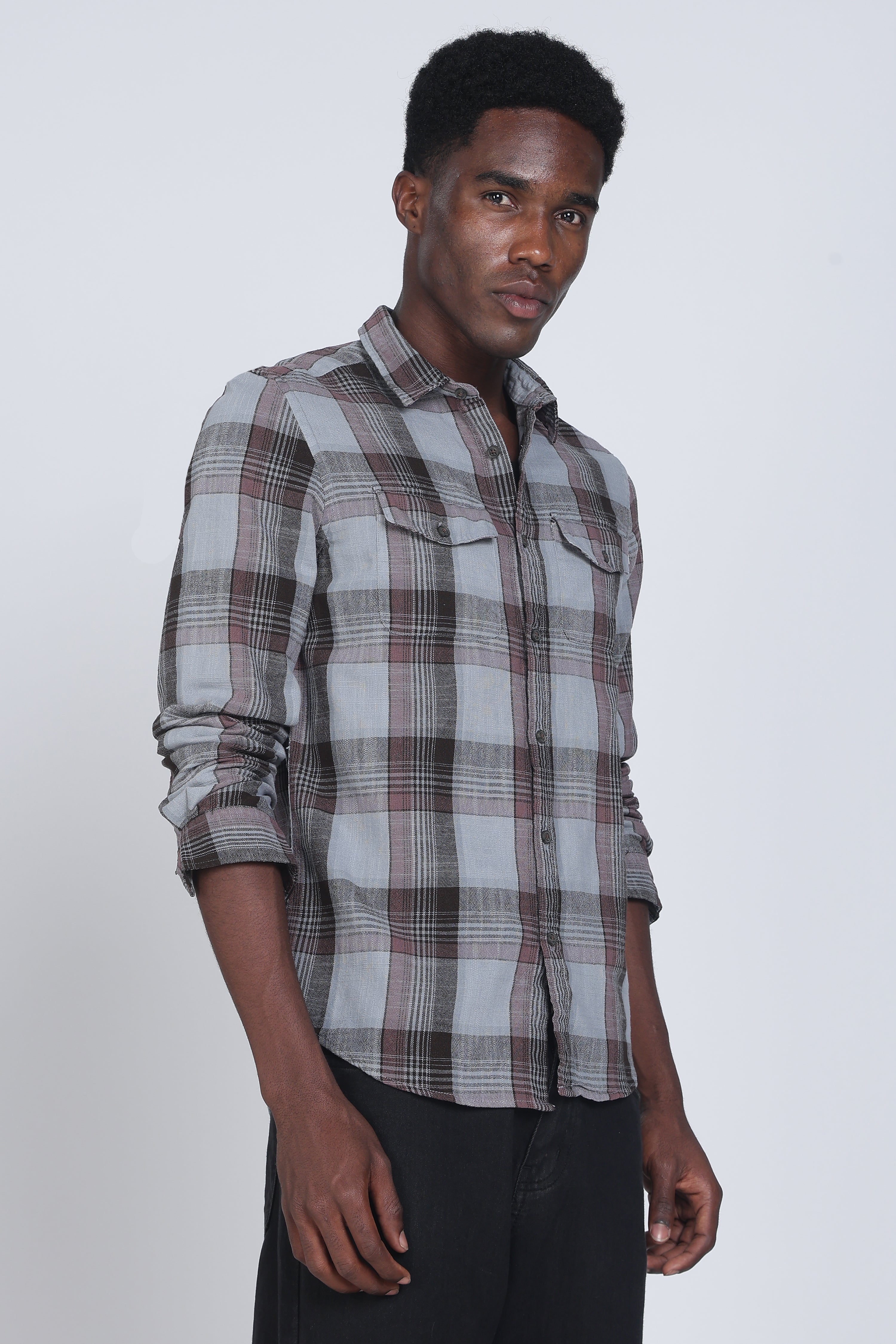 Men Lucifer Overdyed Cotton Check Shirt