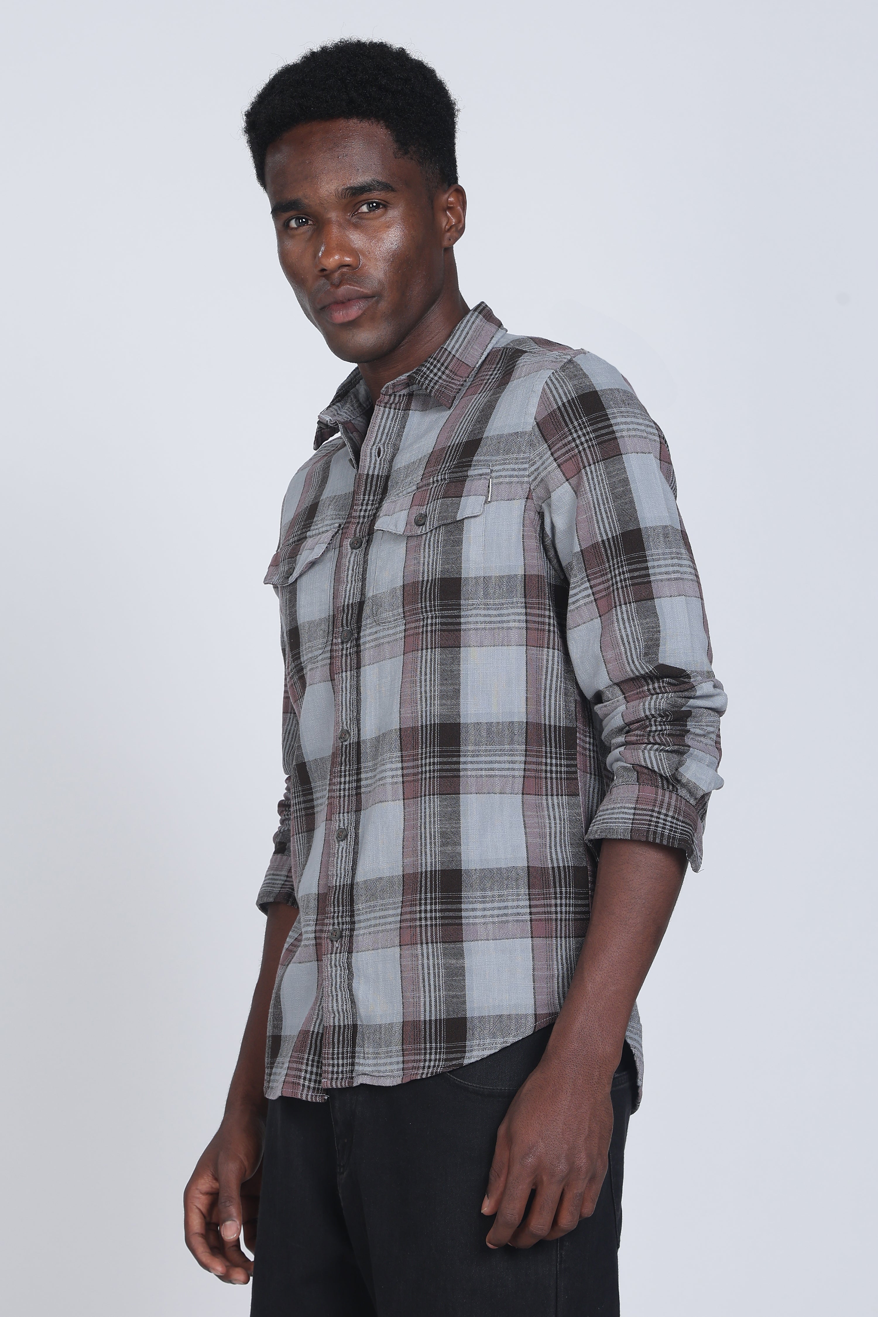 Men Lucifer Overdyed Cotton Check Shirt