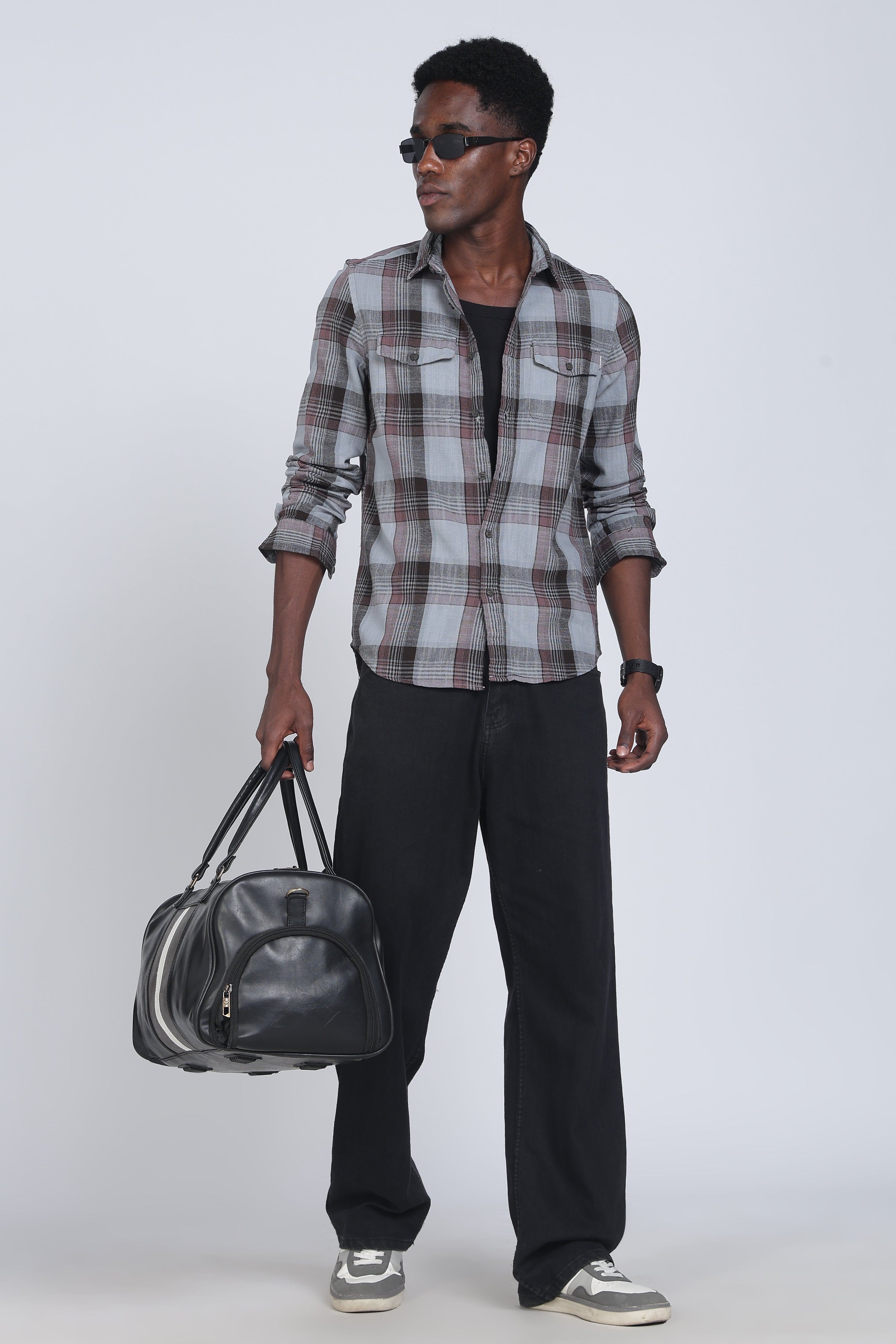 Men Lucifer Overdyed Cotton Check Shirt