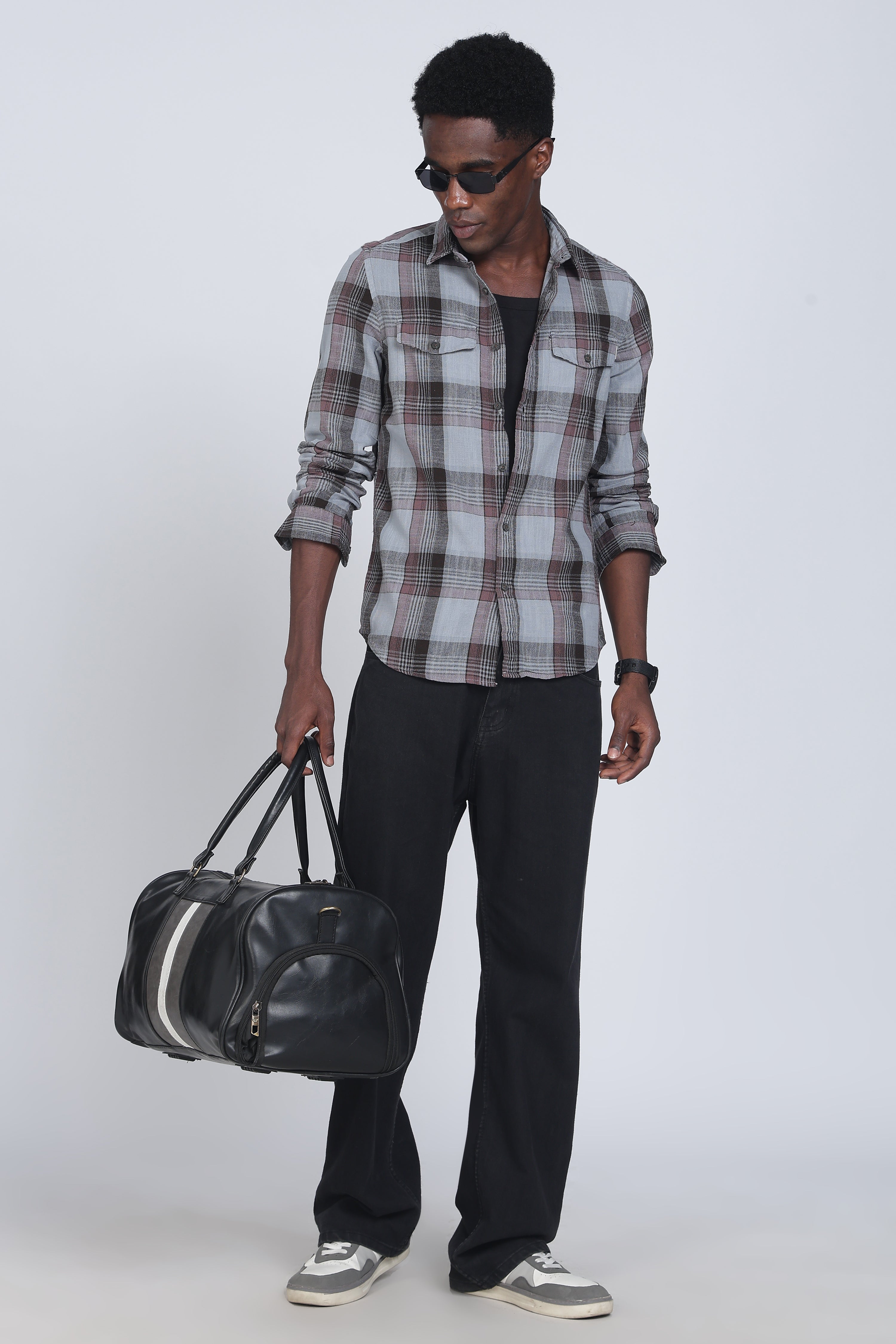 Men Lucifer Overdyed Cotton Check Shirt