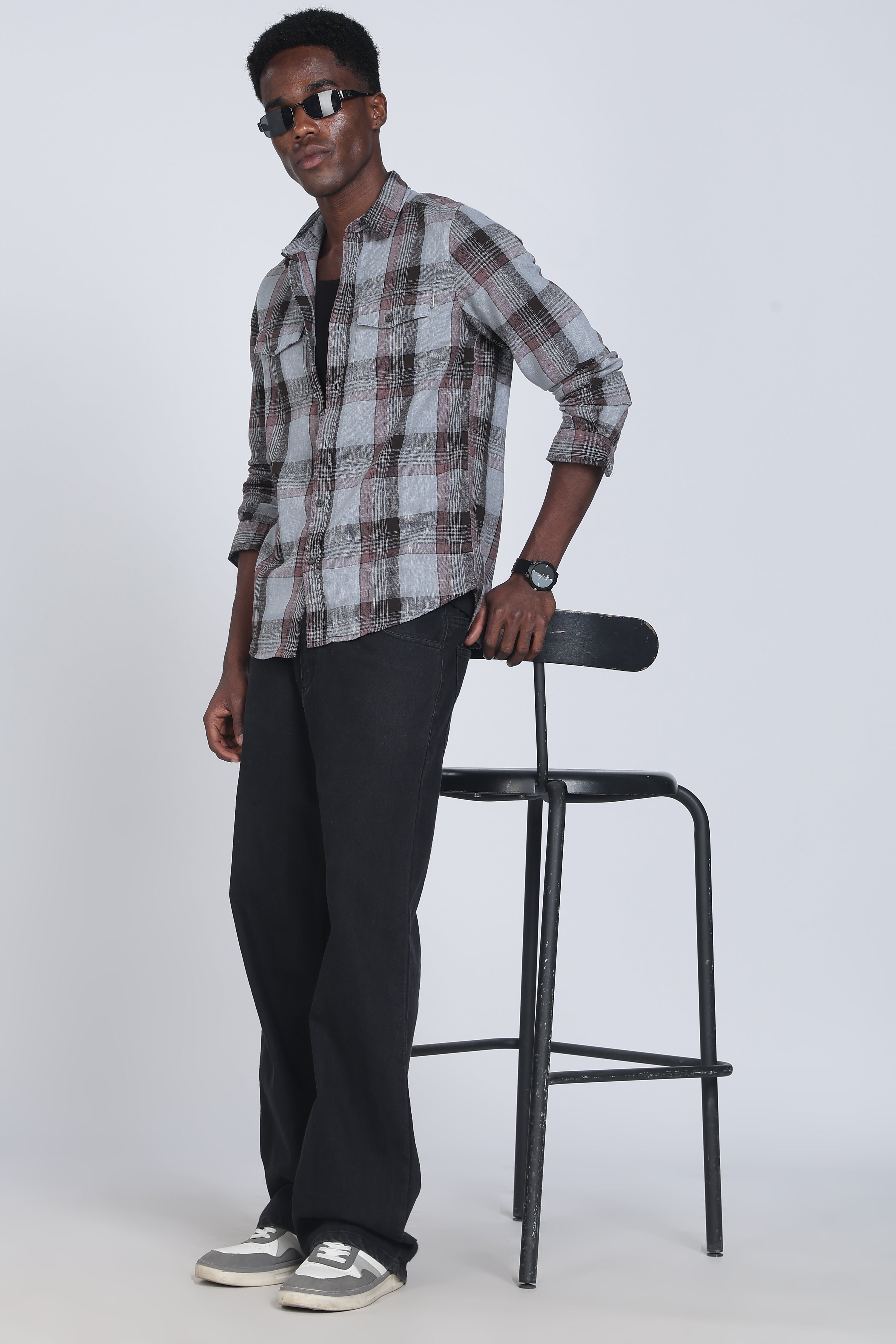 Men Lucifer Overdyed Cotton Check Shirt