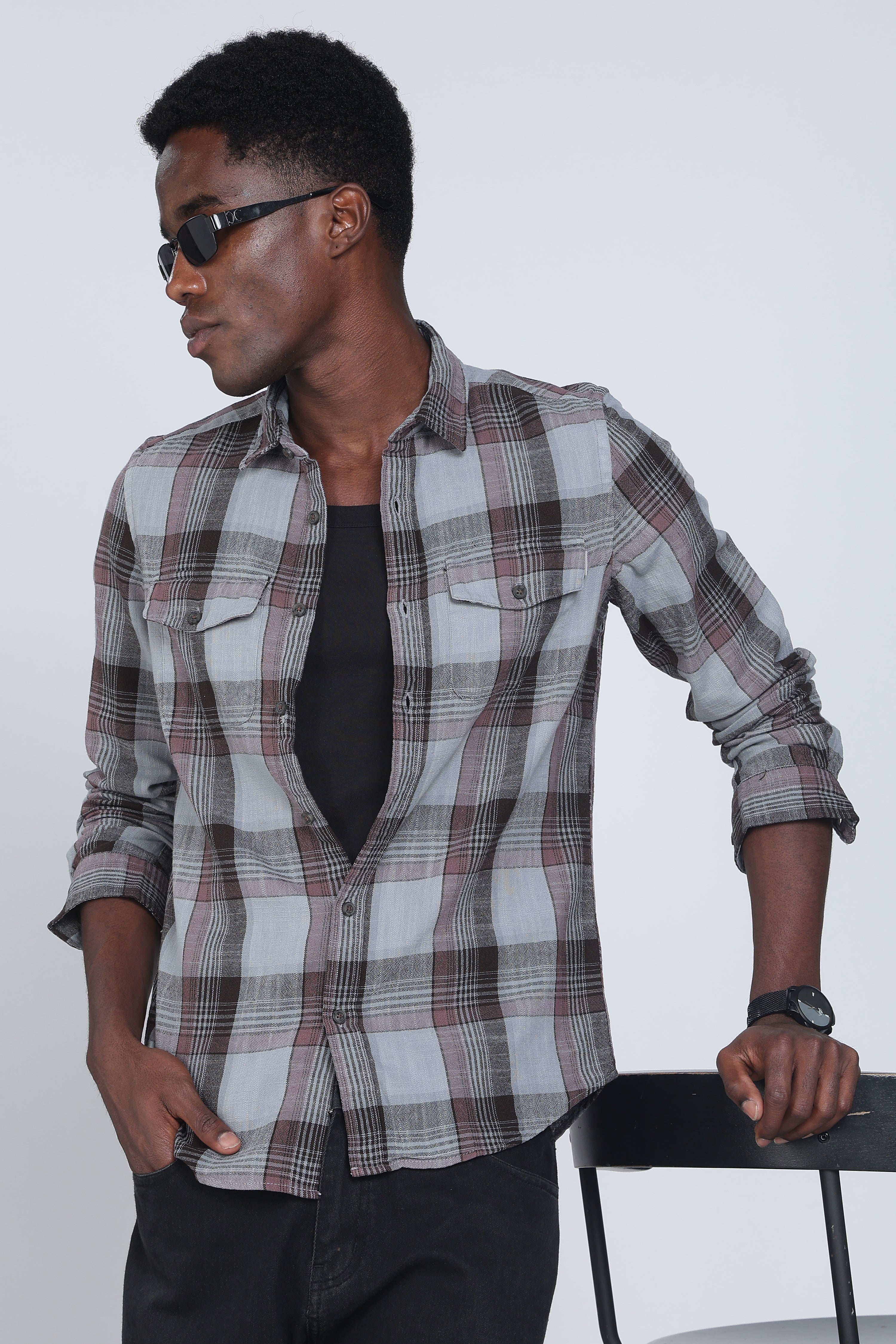 Men Lucifer Overdyed Cotton Check Shirt