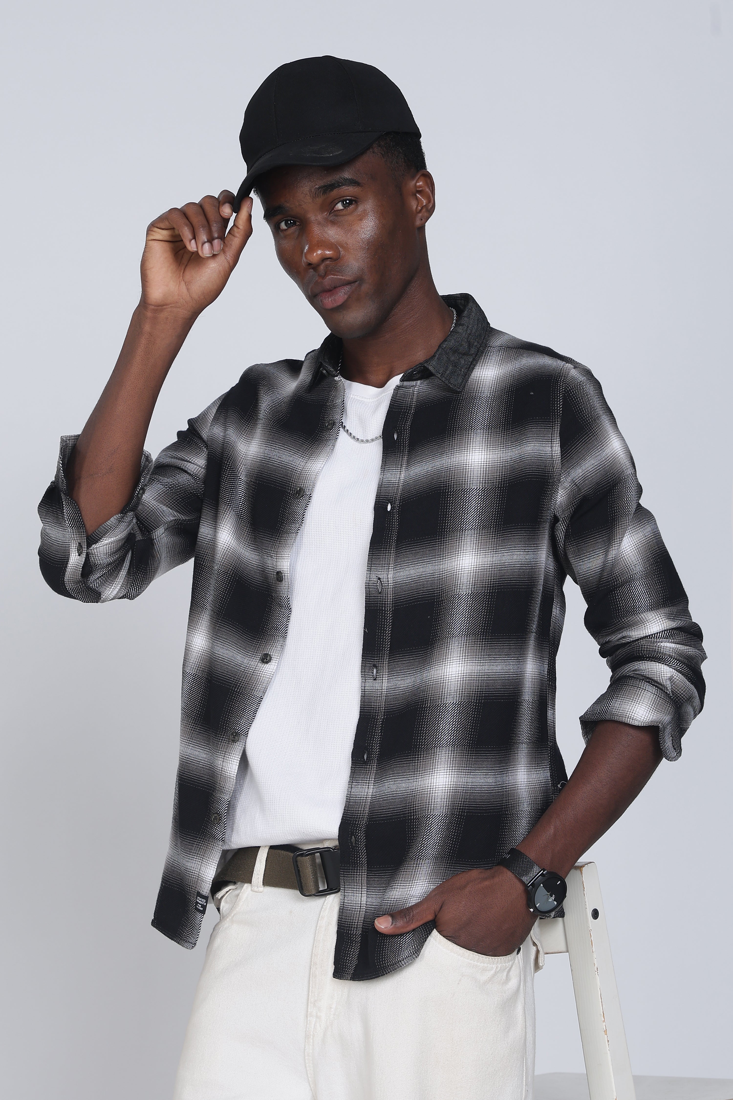 Men Buffer Dobby Check Shirt