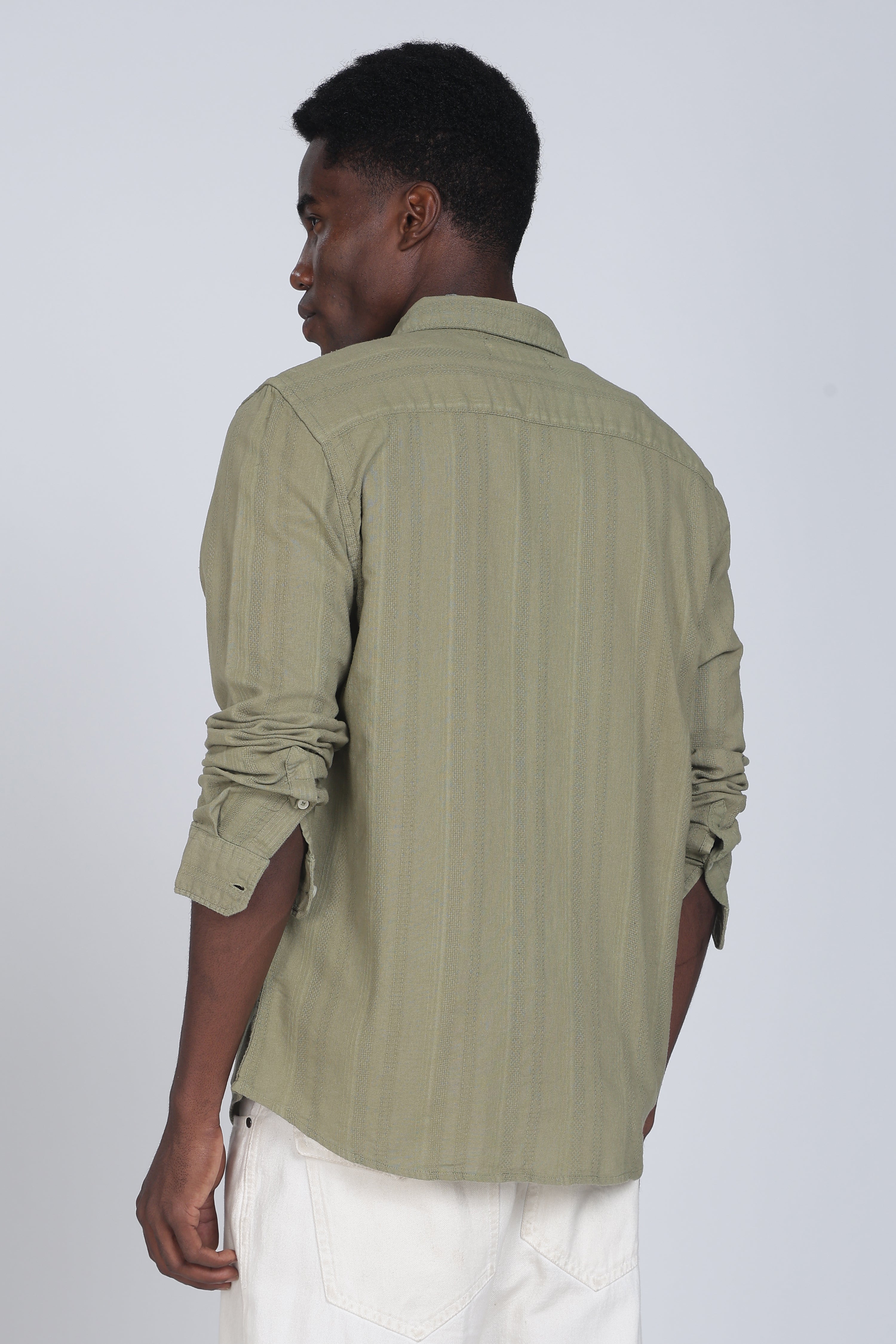 Men Olive Self Design Shirt