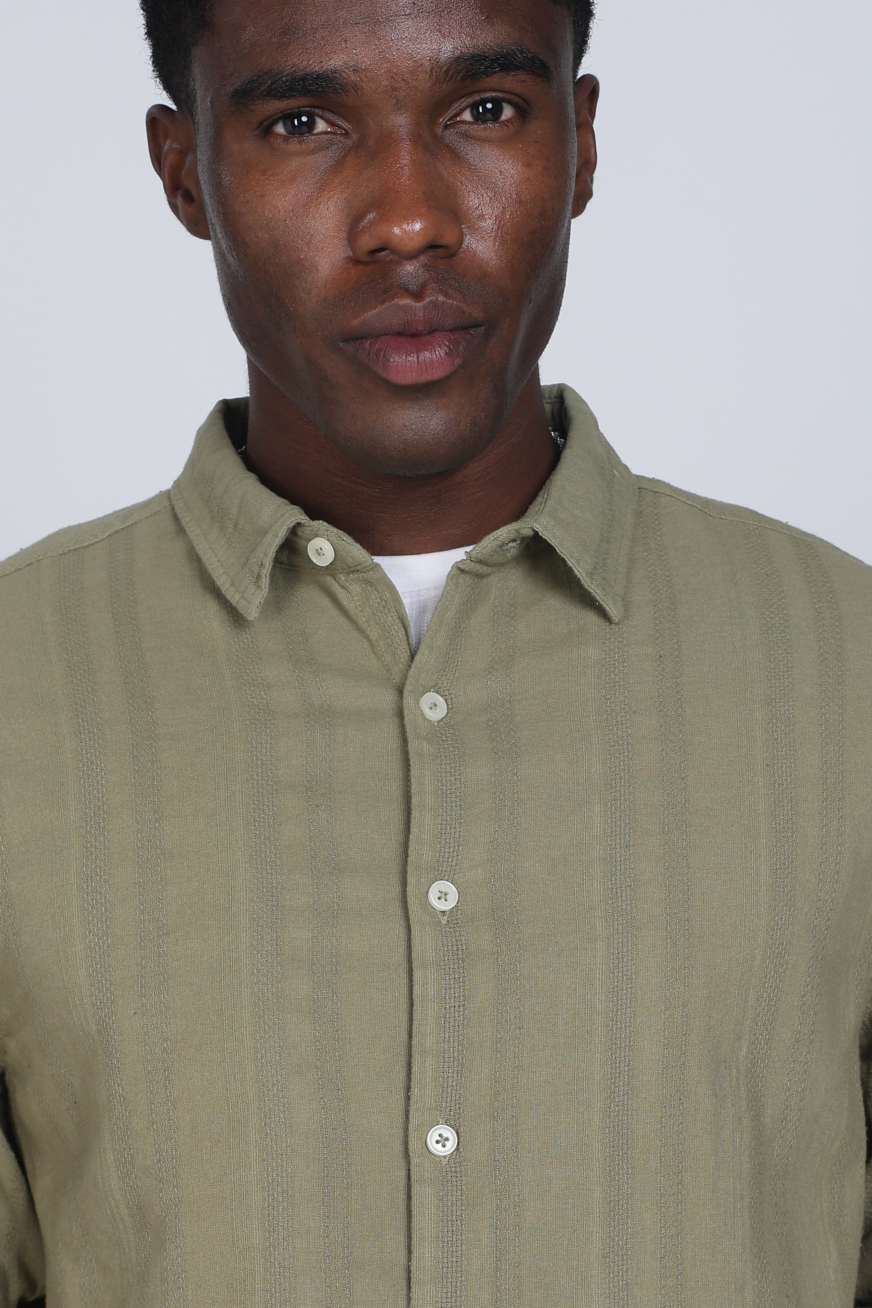 Men Olive Self Design Shirt