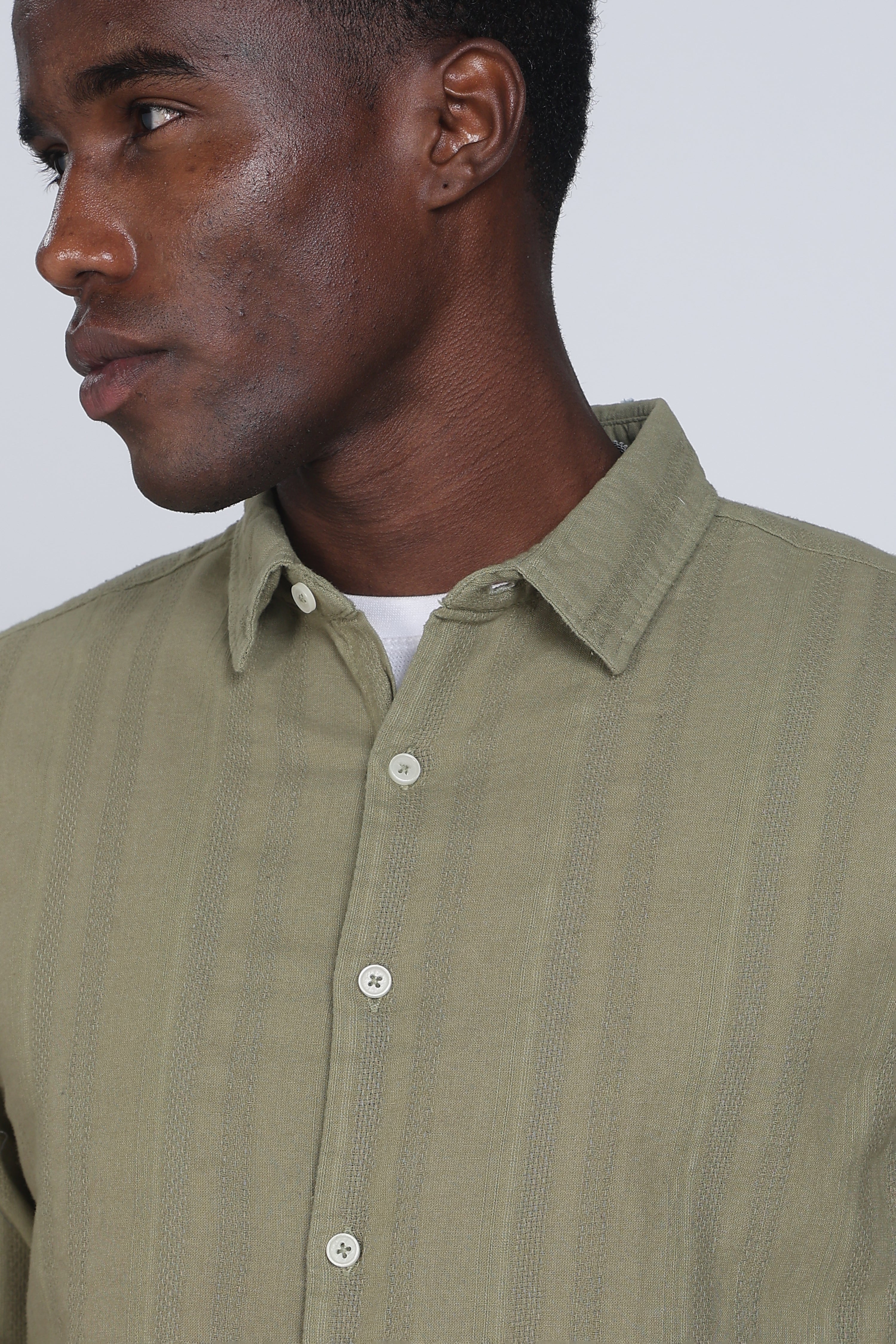 Men Olive Self Design Shirt