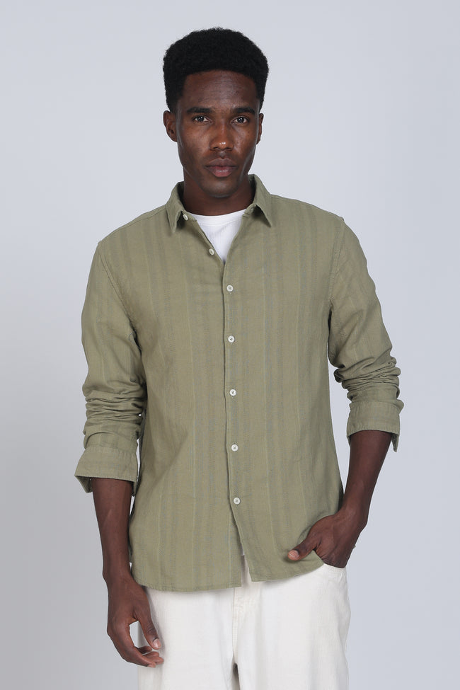 Men Olive Self Design Shirt