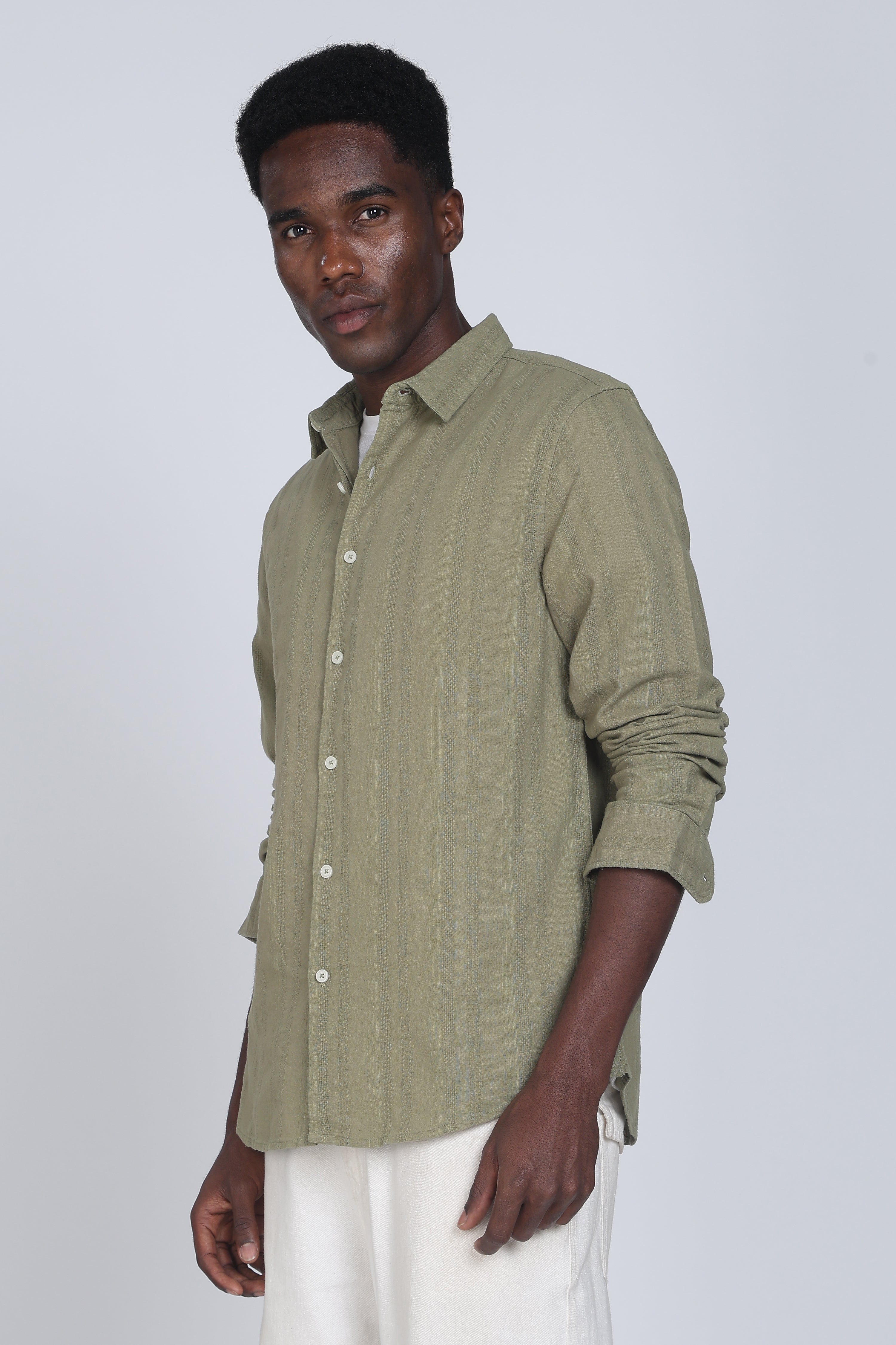 Men Olive Self Design Shirt