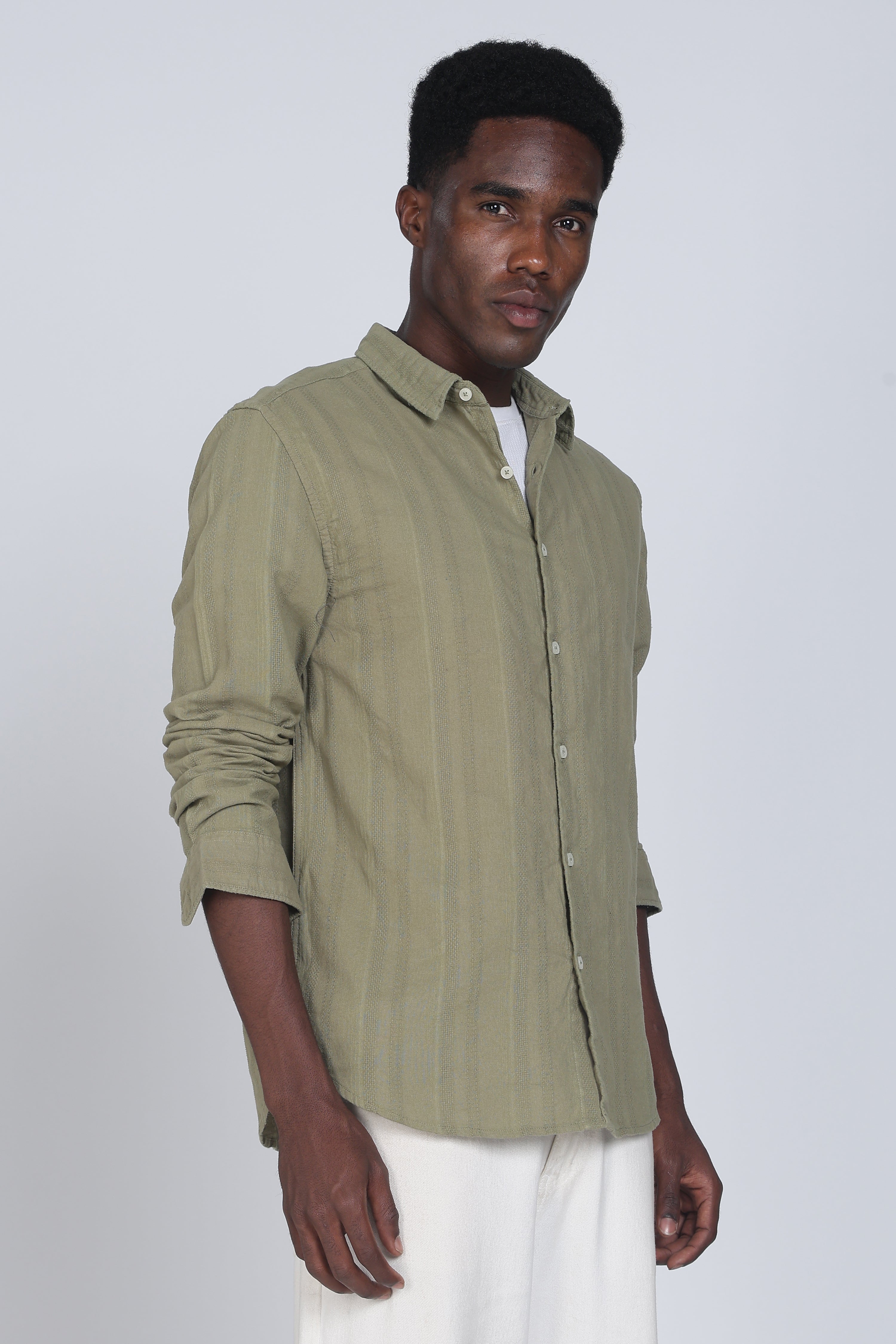 Men Olive Self Design Shirt