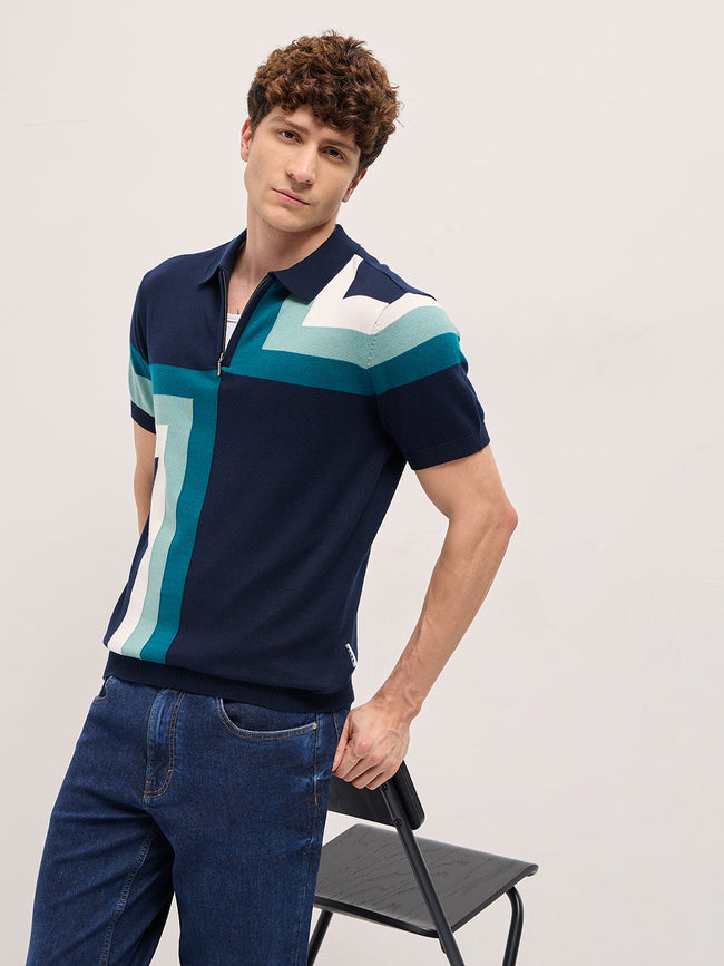 Men Multi-Color Geometrical Color Block Regular Fit Polo