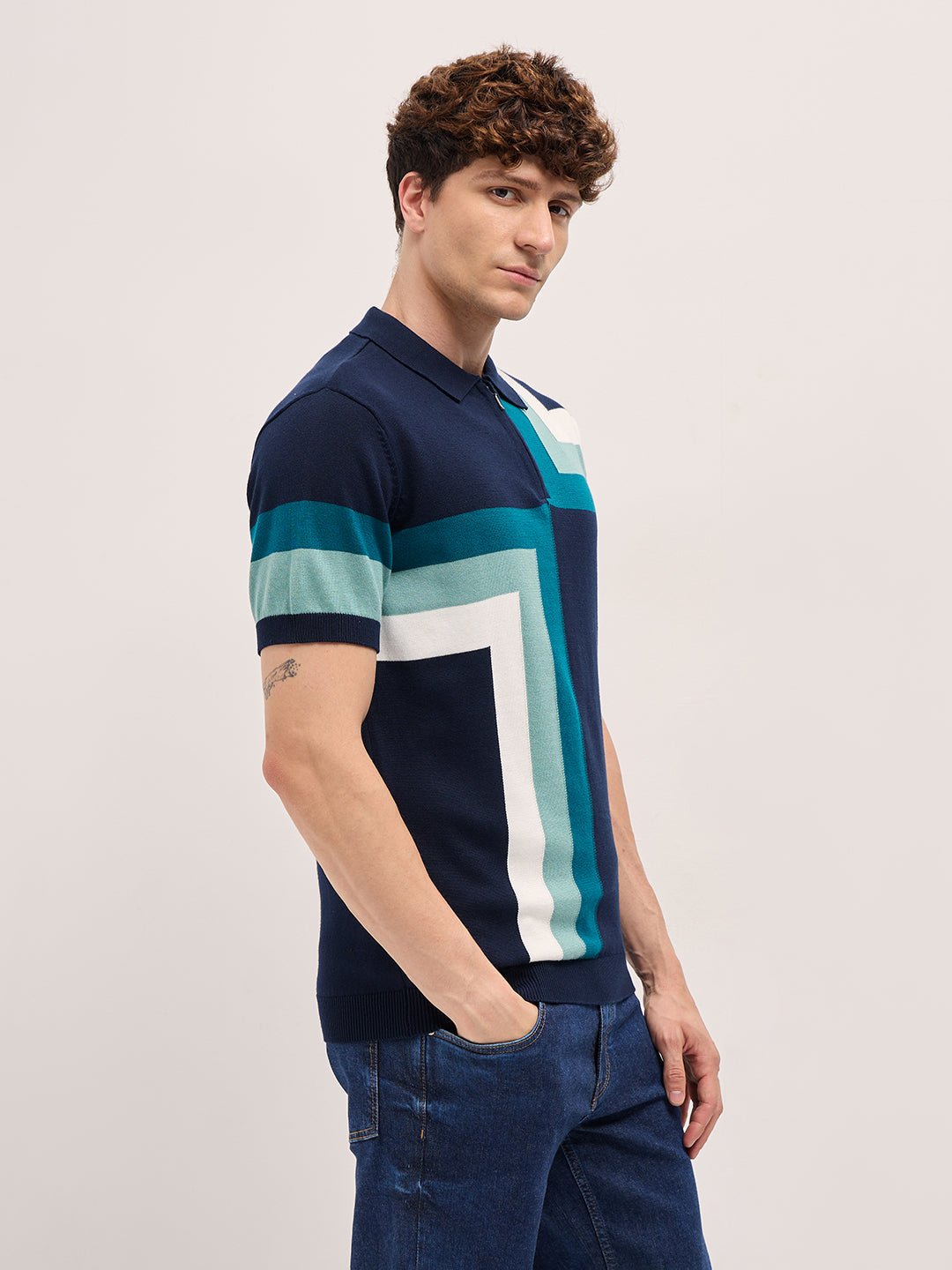 Men Multi-Color Geometrical Color Block Regular Fit Polo